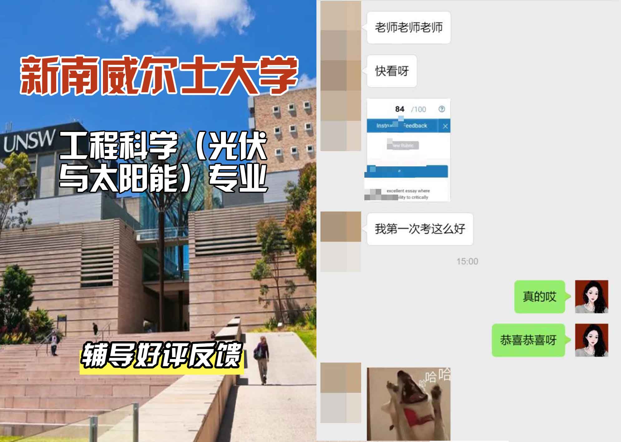 新南威尔士大学UNSW工程科学（光伏与太阳能）辅导好评反馈