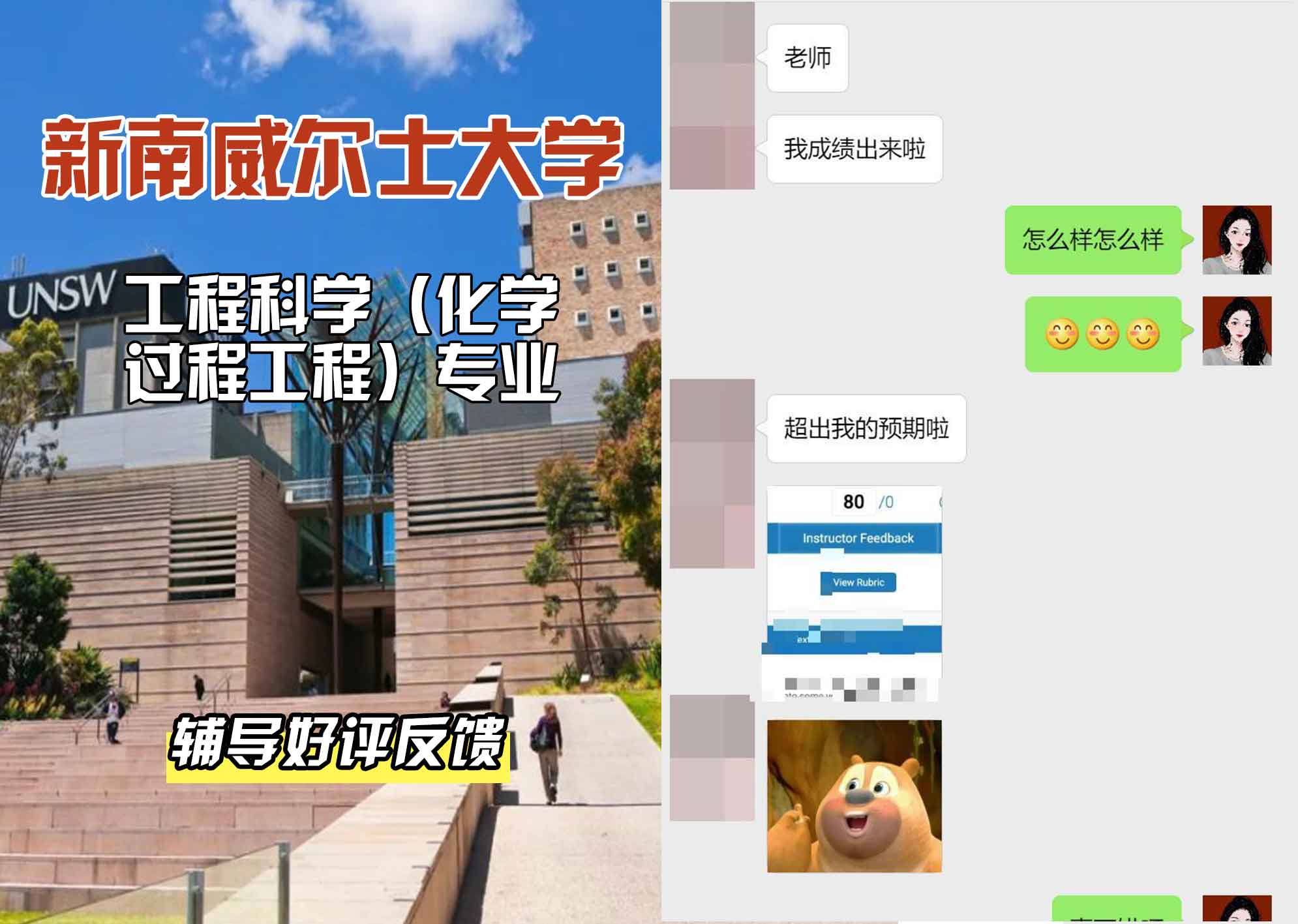 新南威尔士大学UNSW工程科学（化学过程工程）辅导好评反馈