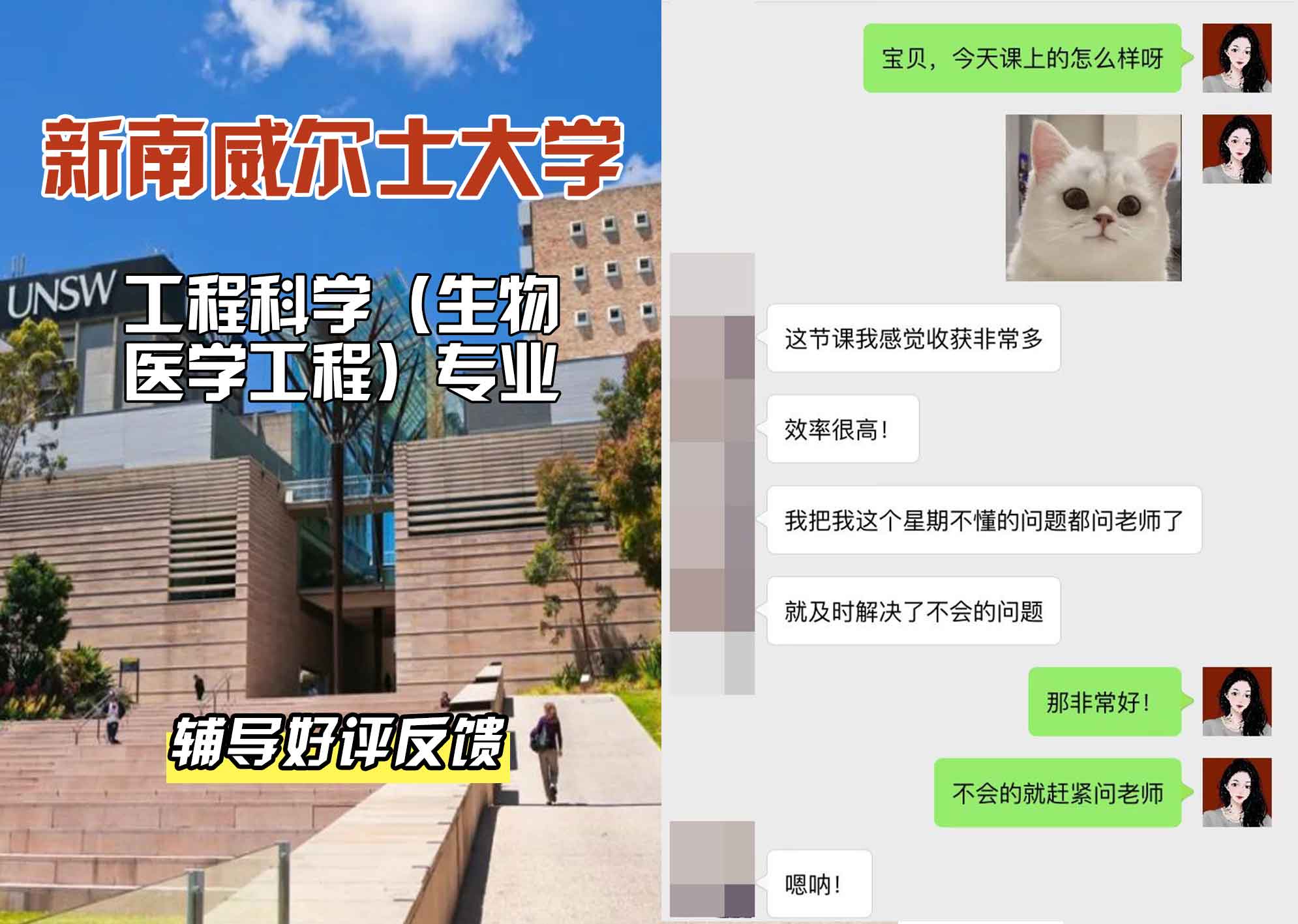 新南威尔士大学UNSW 工程科学（生物医学工程）辅导好评反馈