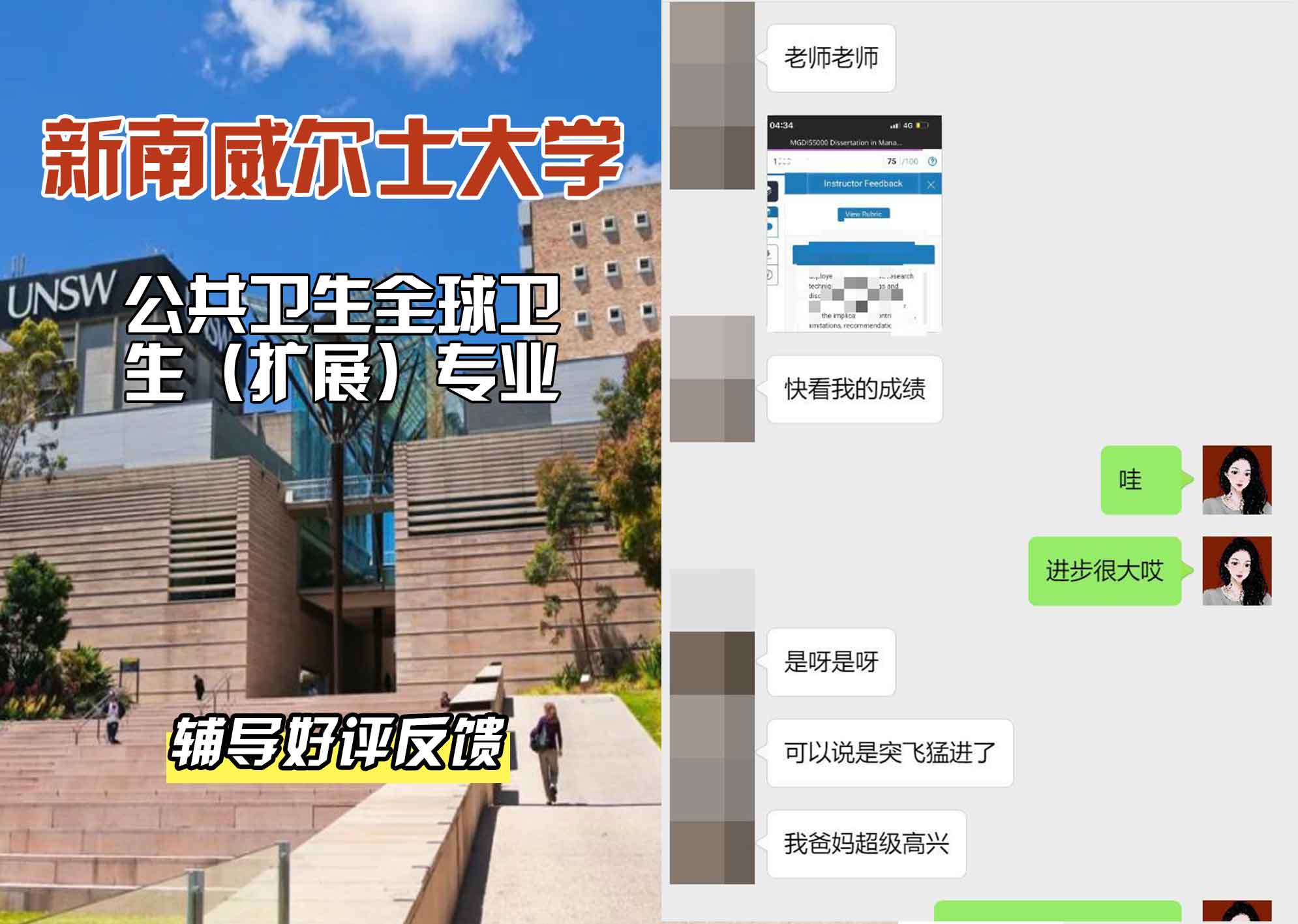 新南威尔士大学UNSW公共卫生/全球卫生（扩展）辅导好评反馈