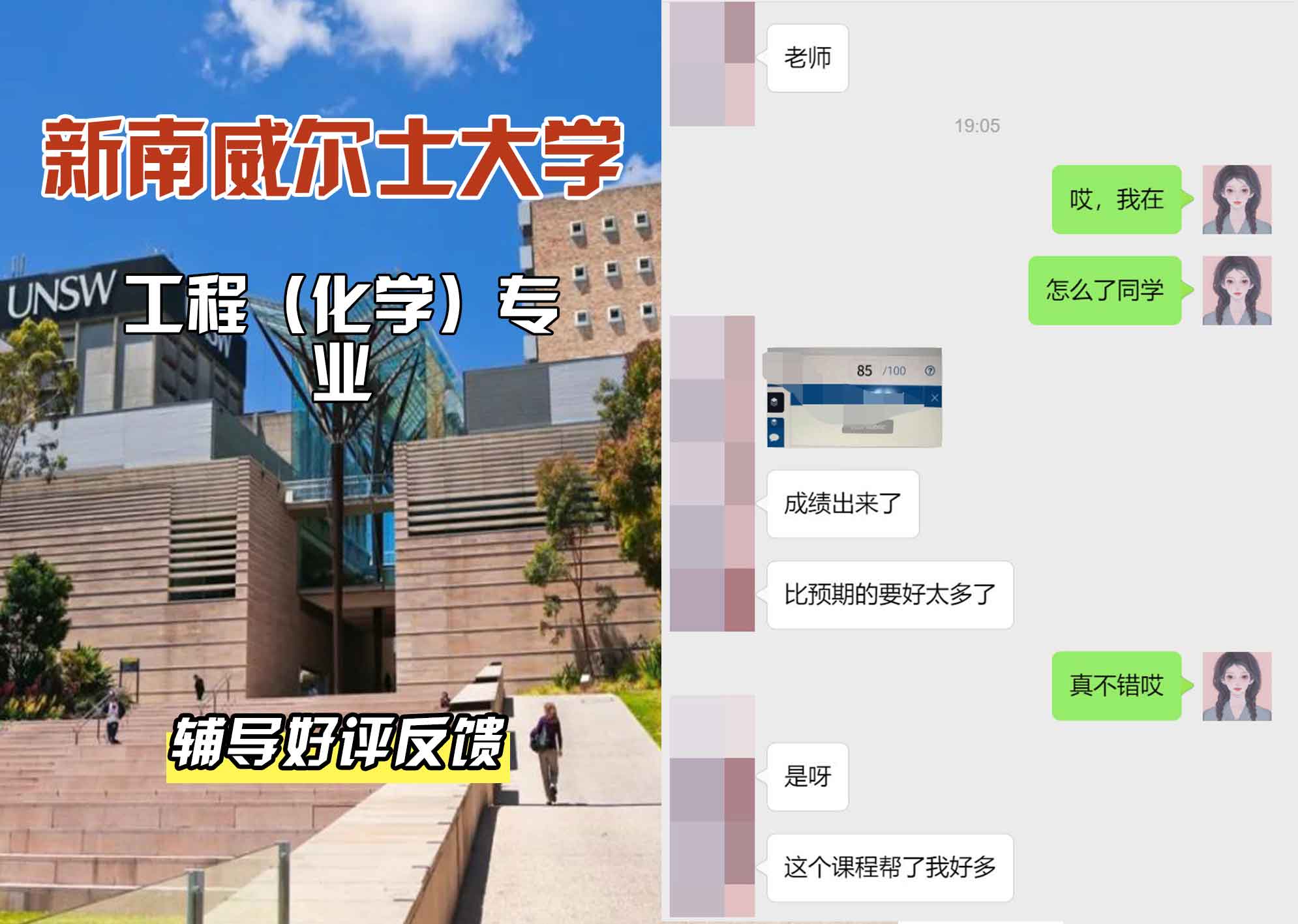 新南威尔士大学UNSW工程（化学）辅导好评反馈