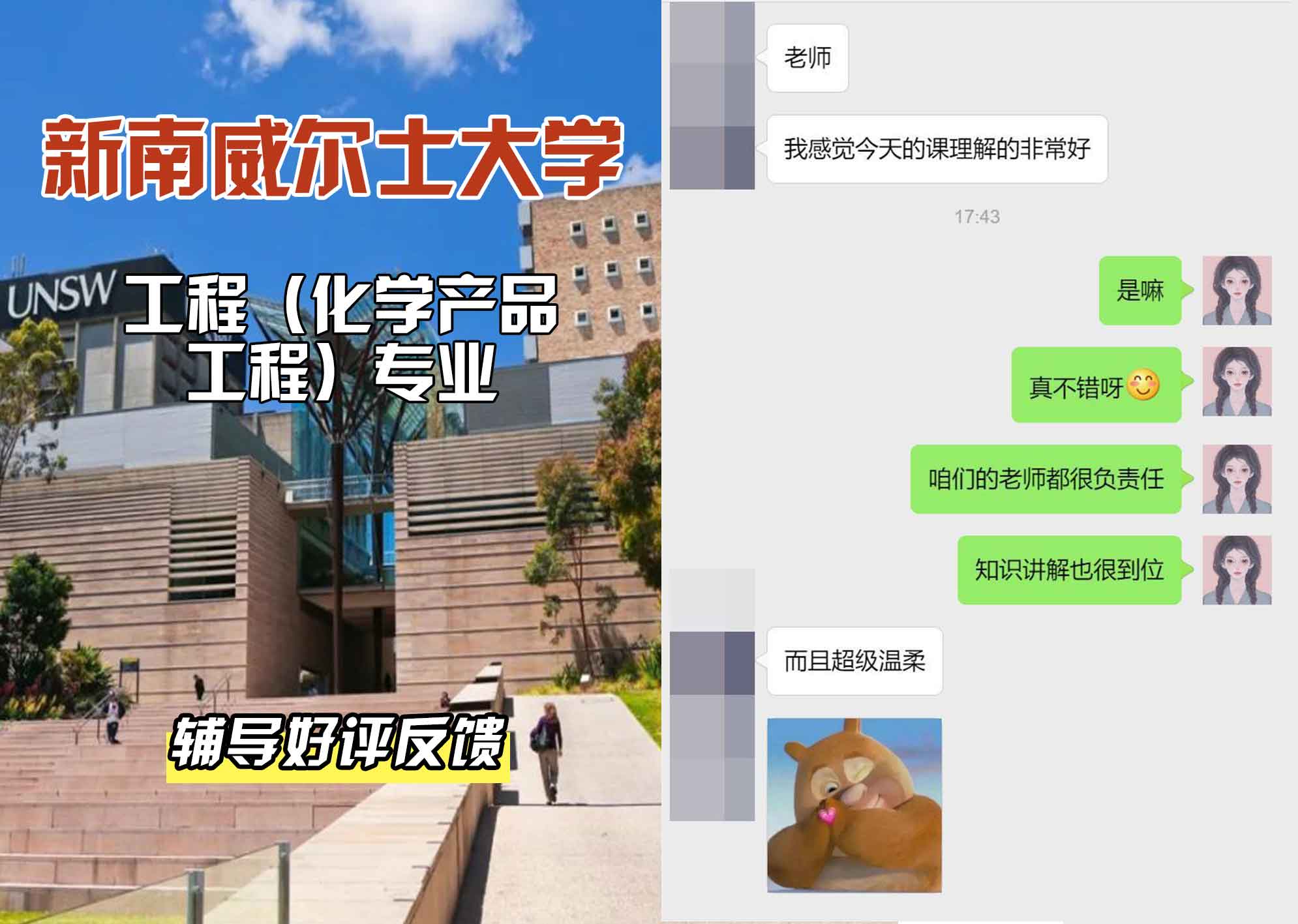 新南威尔士大学UNSW工程（化学产品工程）辅导好评反馈