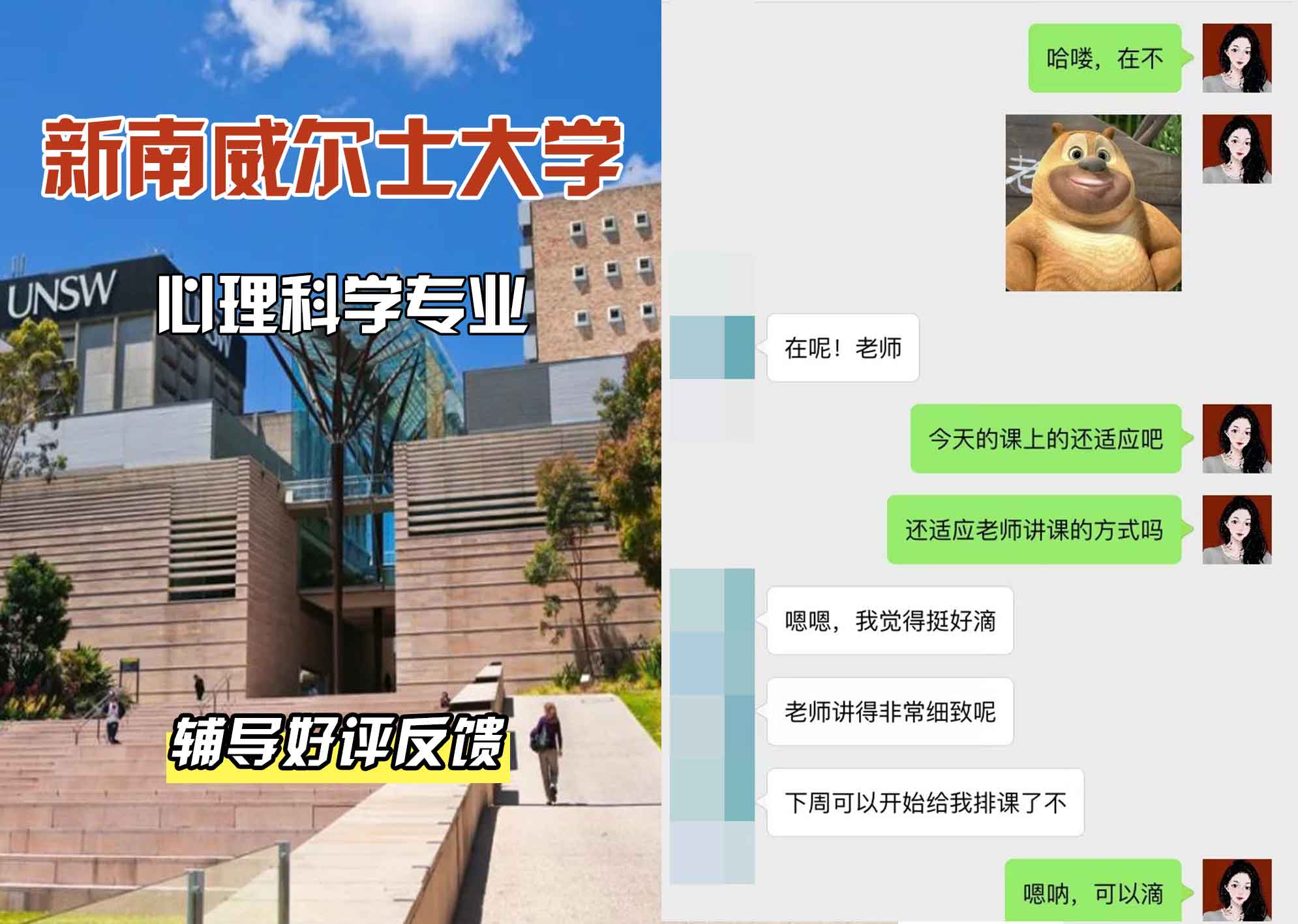 新南威尔士大学UNSW心理科学辅导好评反馈