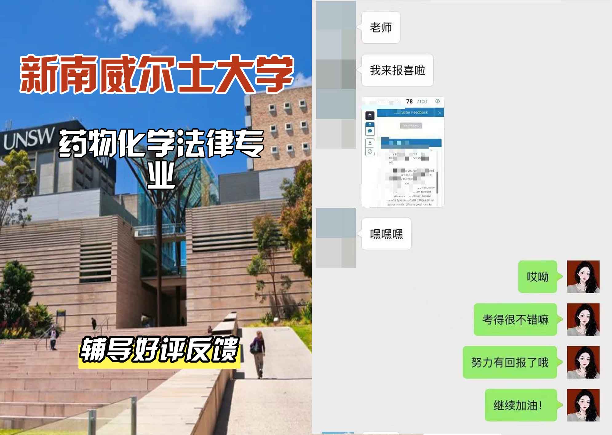 新南威尔士大学UNSW药物化学/法律辅导好评反馈