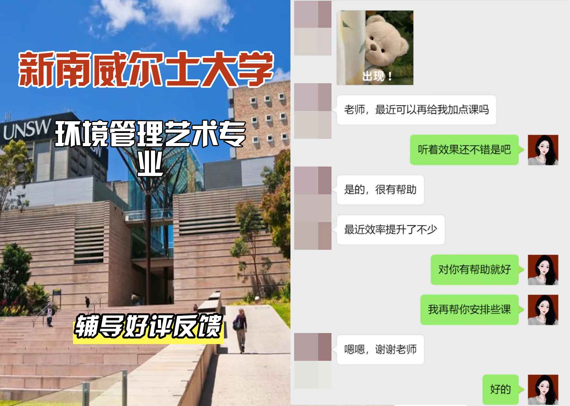 新南威尔士大学UNSW环境管理/艺术辅导好评反馈