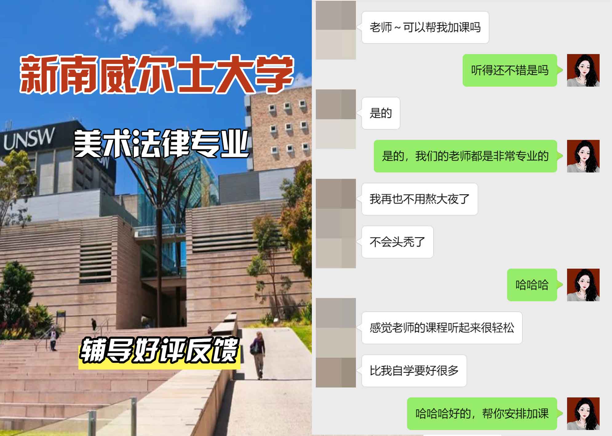 新南威尔士大学UNSW美术/法律辅导好评反馈