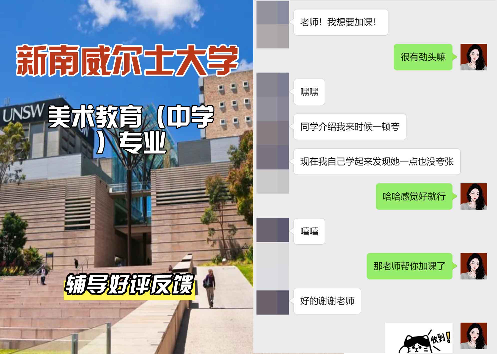 新南威尔士大学UNSW美术/教育（中学）辅导好评反馈