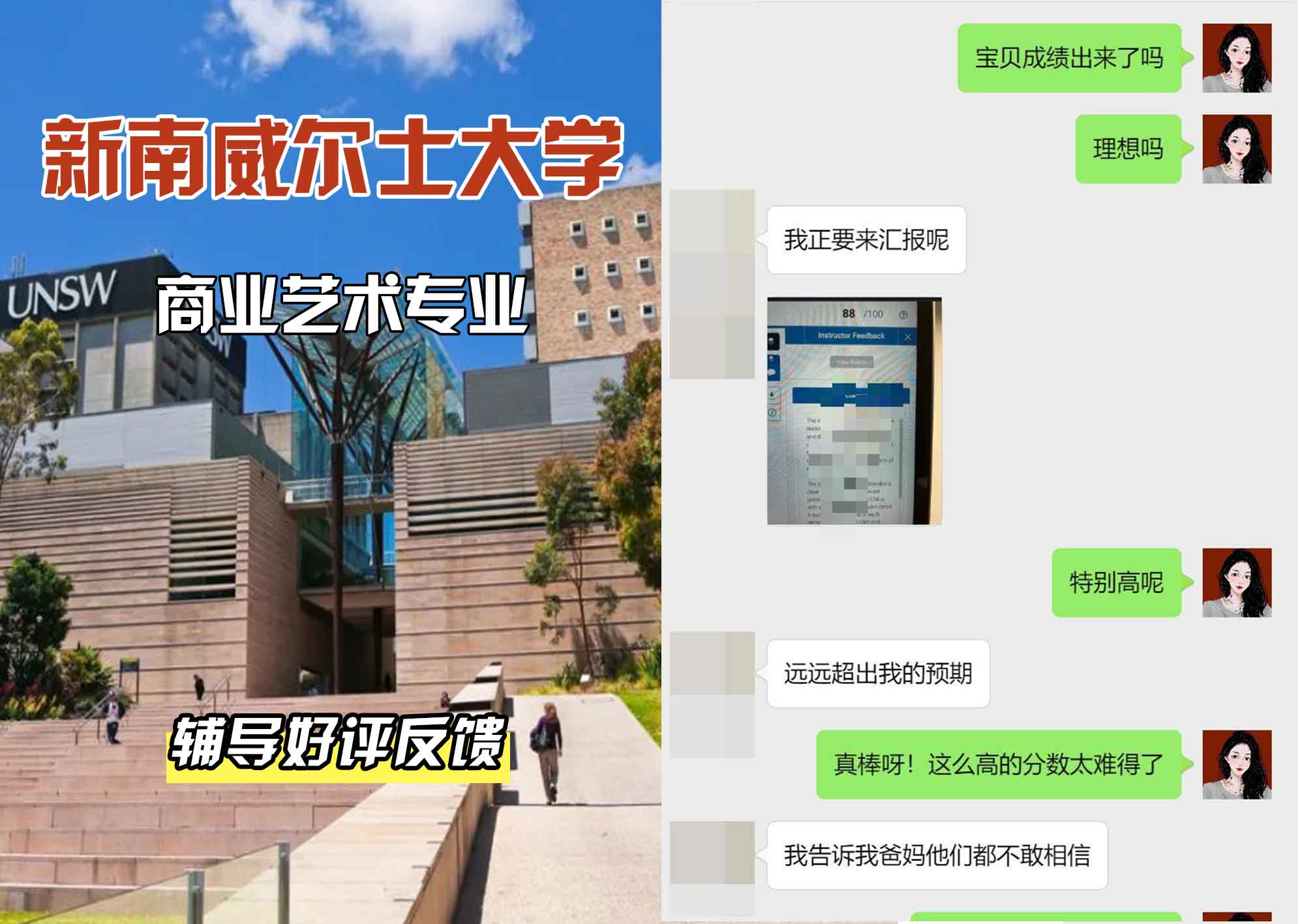 新南威尔士大学UNSW商业/艺术辅导好评反馈