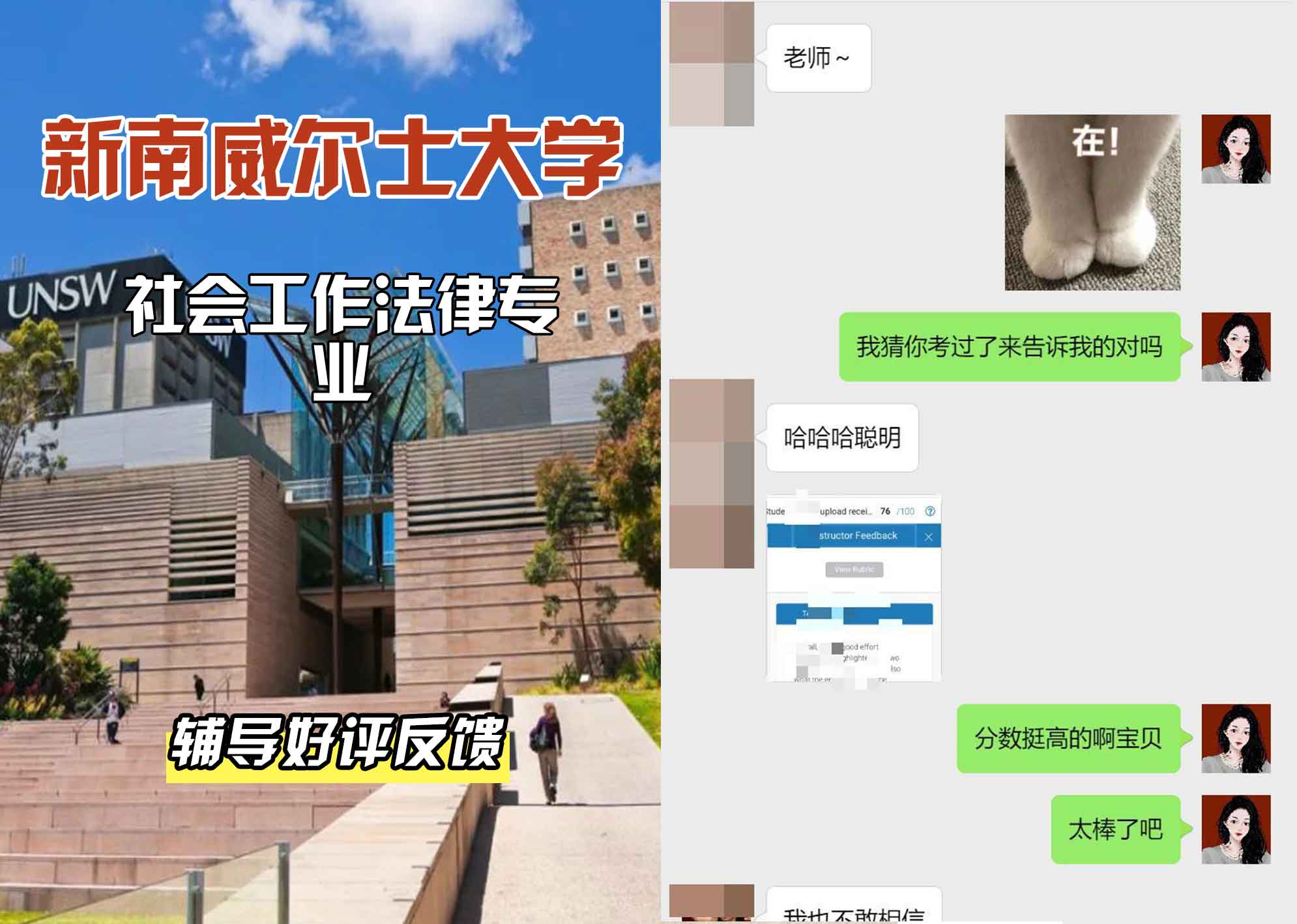 新南威尔士大学UNSW社会工作/法律辅导好评反馈