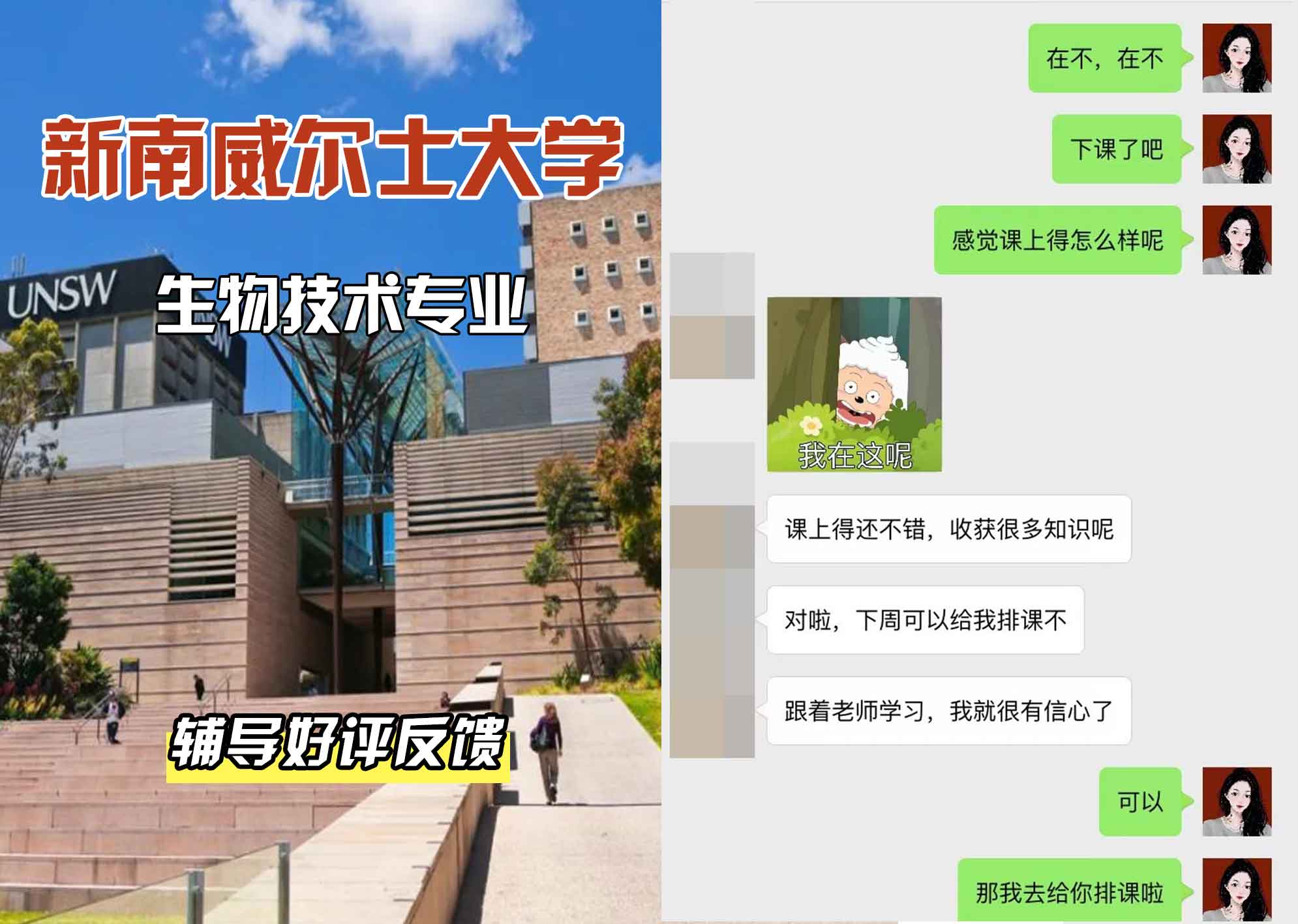 新南威尔士大学UNSW生物技术辅导好评反馈