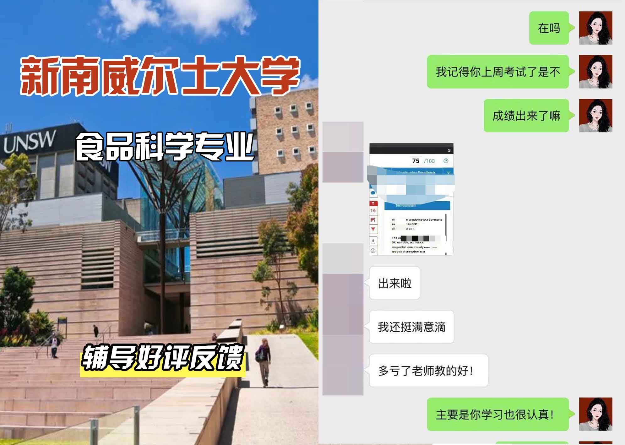 新南威尔士大学UNSW食品科学辅导好评反馈