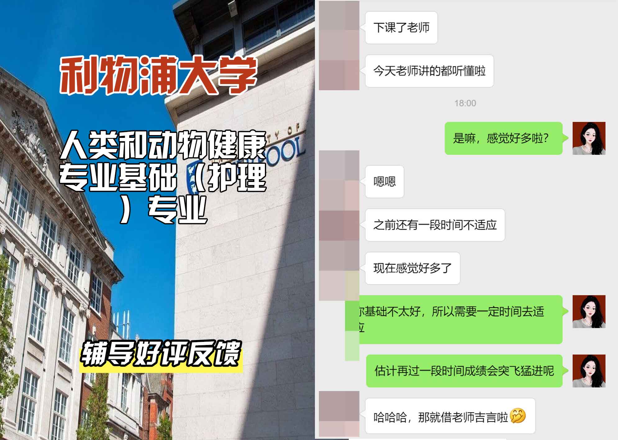利物浦大学利大人类和动物健康专业基础（护理）辅导好评反馈