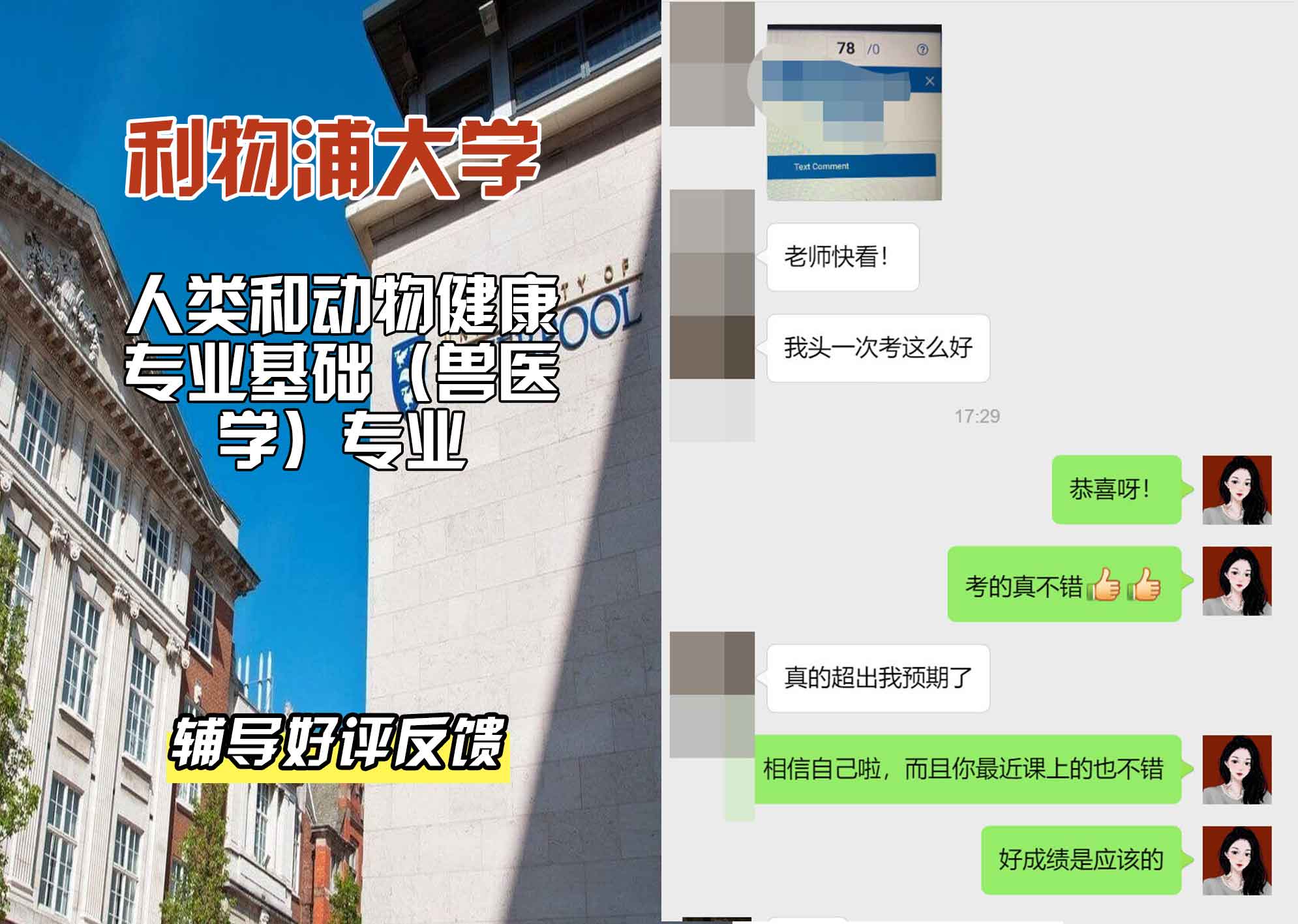 利物浦大学利大人类和动物健康专业基础（兽医学）辅导好评反馈