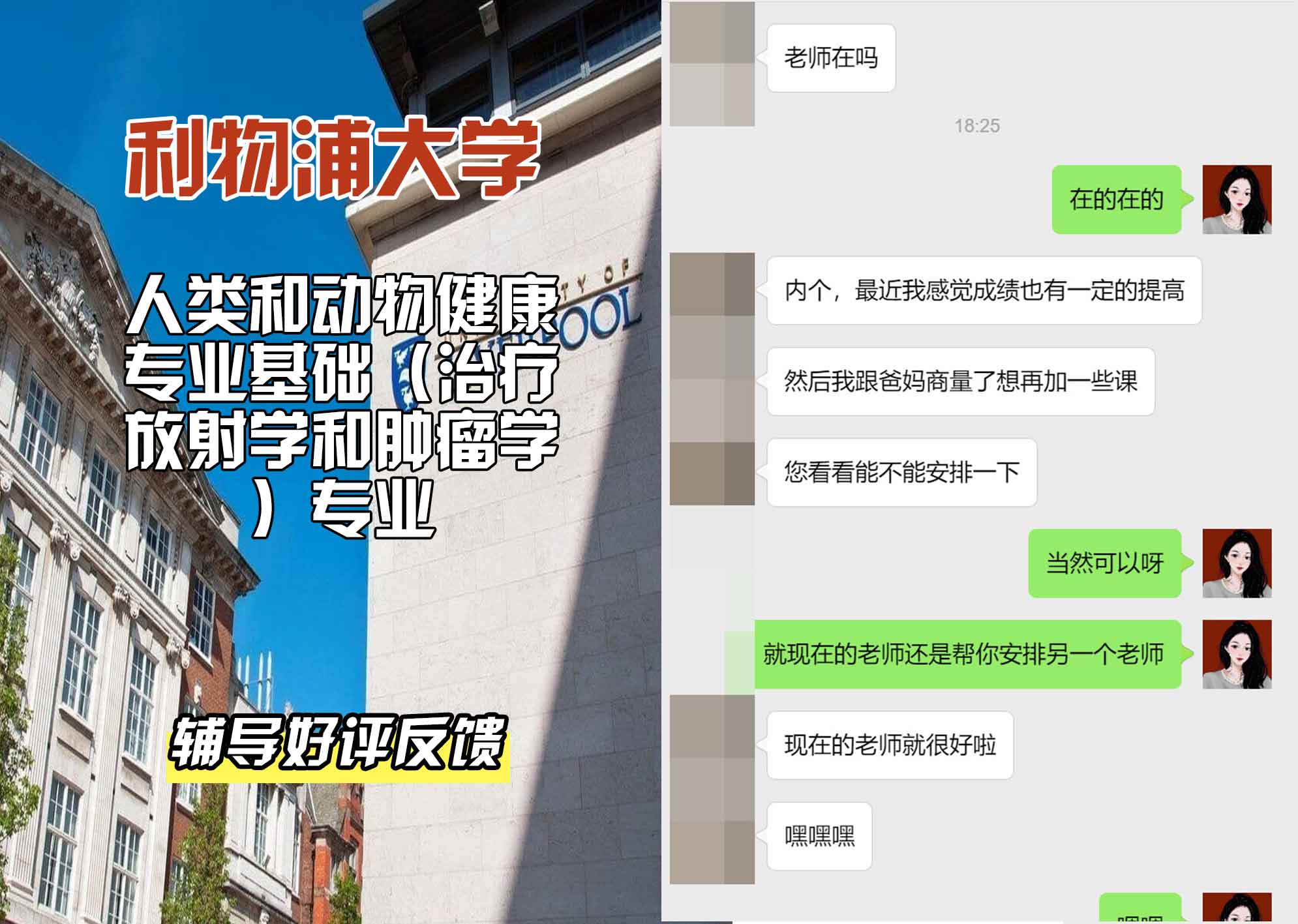 利物浦大学利大人类和动物健康专业基础（治疗放射学和肿瘤学）辅导好评反馈