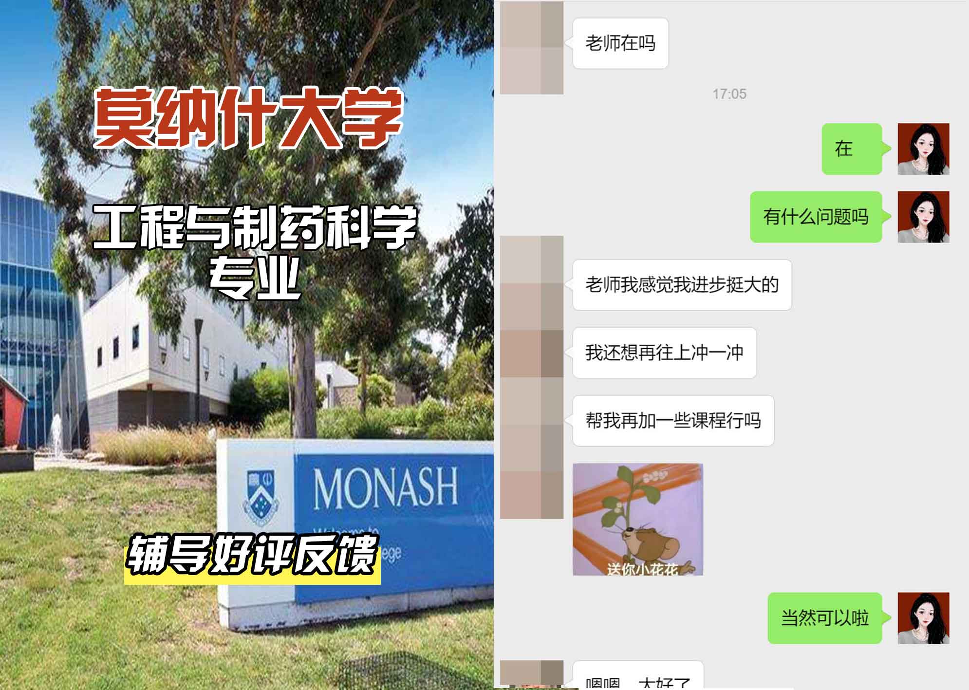莫纳什大学Monash工程与制药科学辅导好评反馈