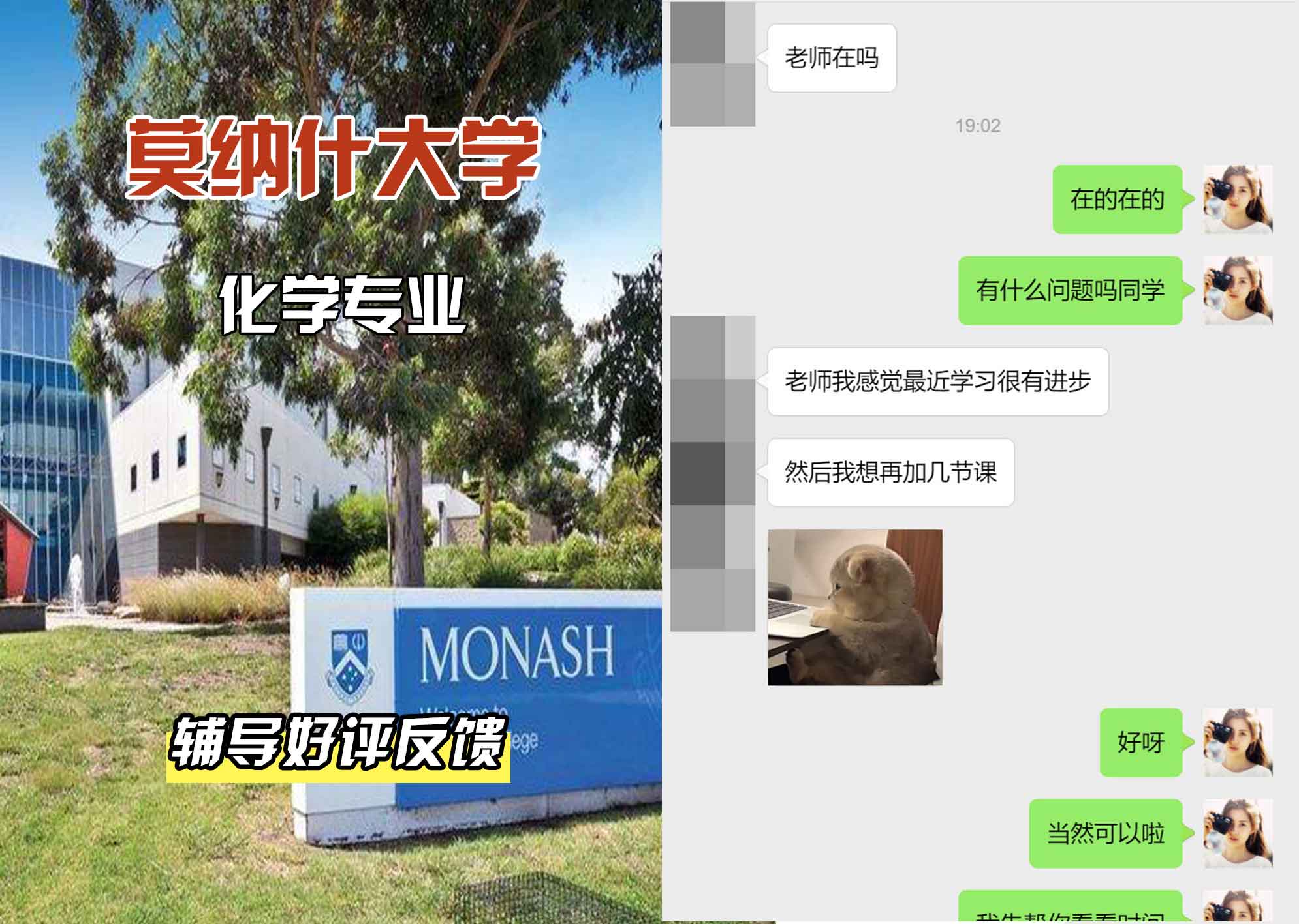 莫纳什大学Monash化学辅导好评反馈