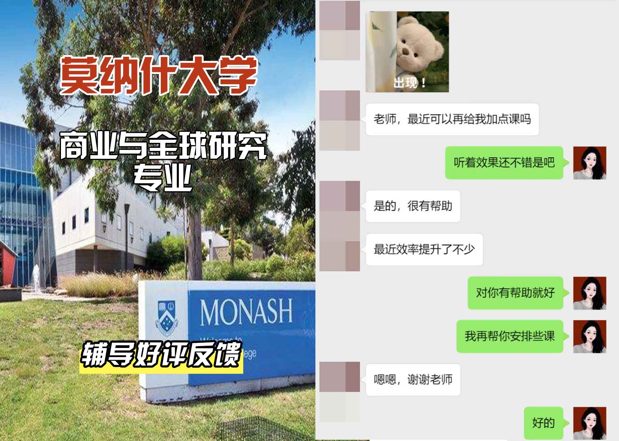 莫纳什大学Monash商业与全球研究辅导好评反馈
