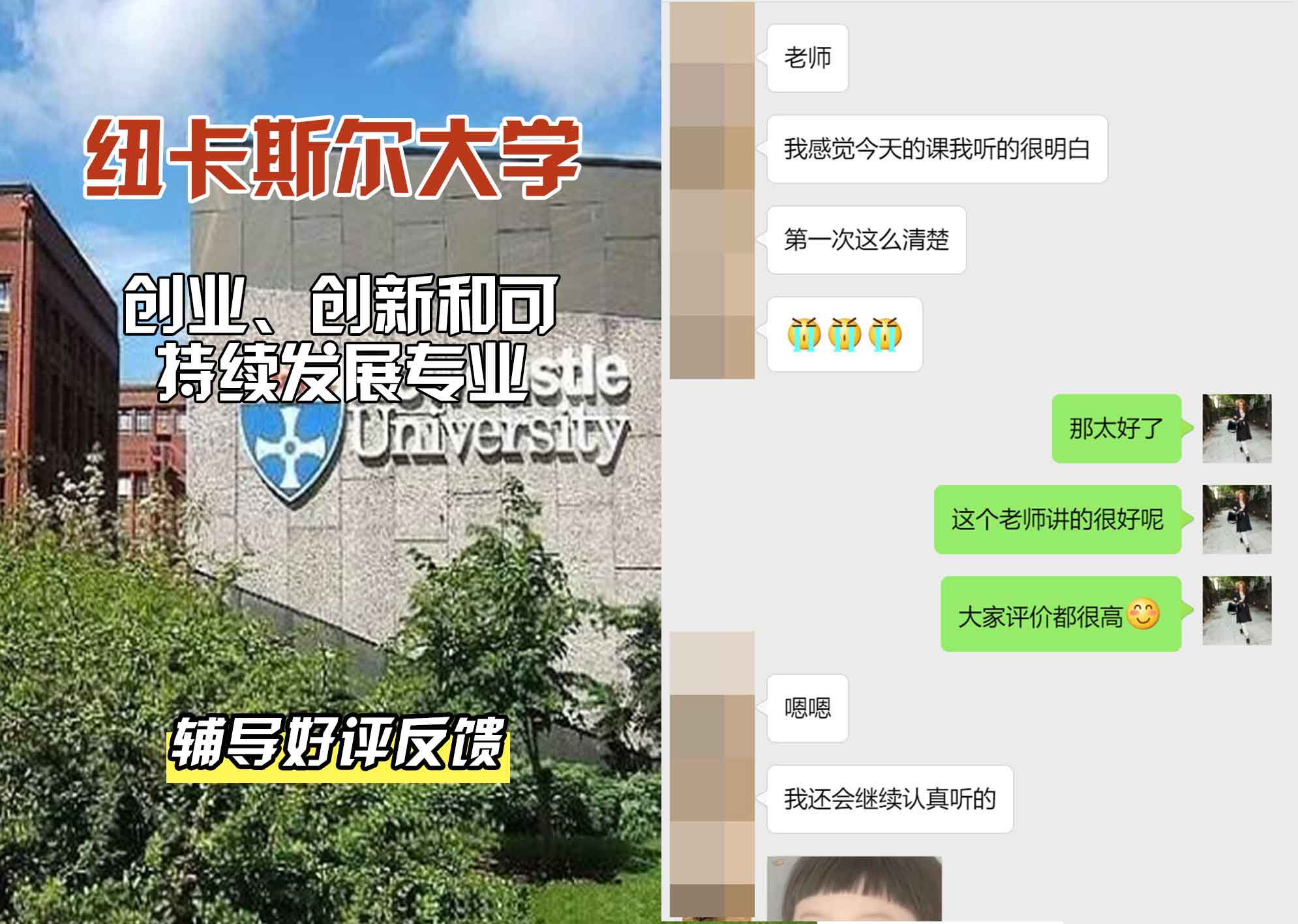 纽卡斯尔大学纽大创业、创新和可持续发展辅导好评反馈