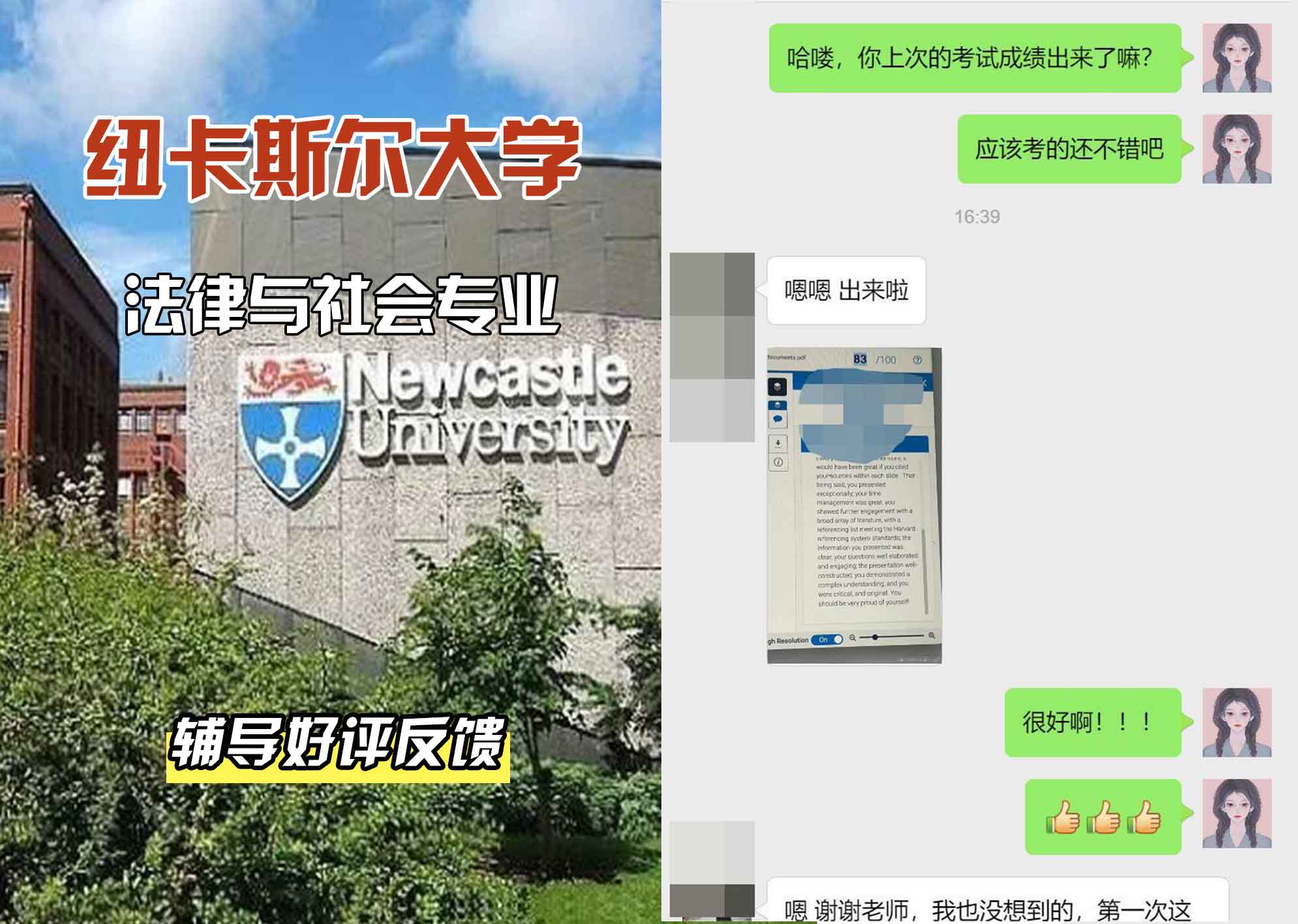 纽卡斯尔大学纽大法律与社会辅导好评反馈