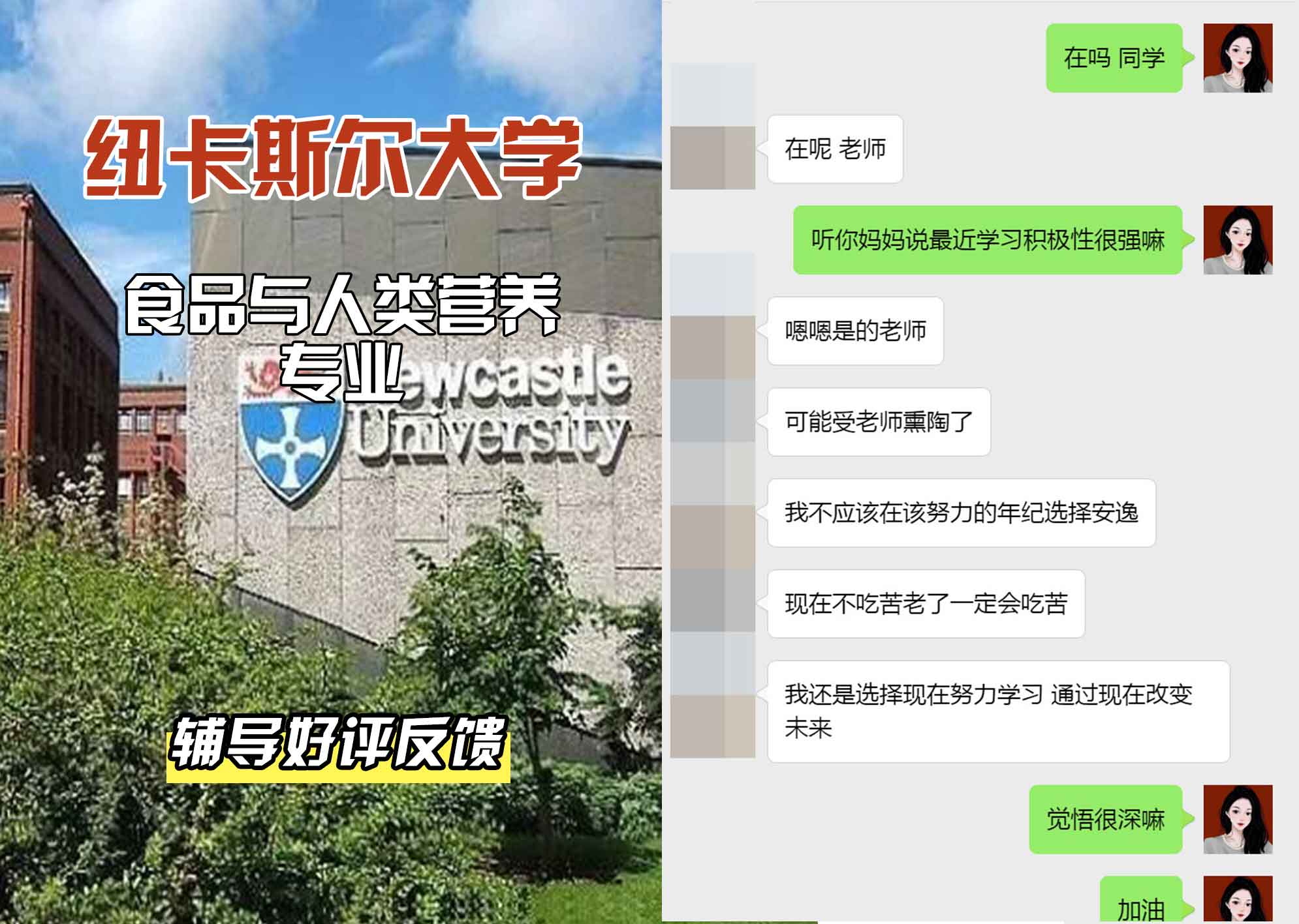 纽卡斯尔大学纽大食品与人类营养辅导好评反馈