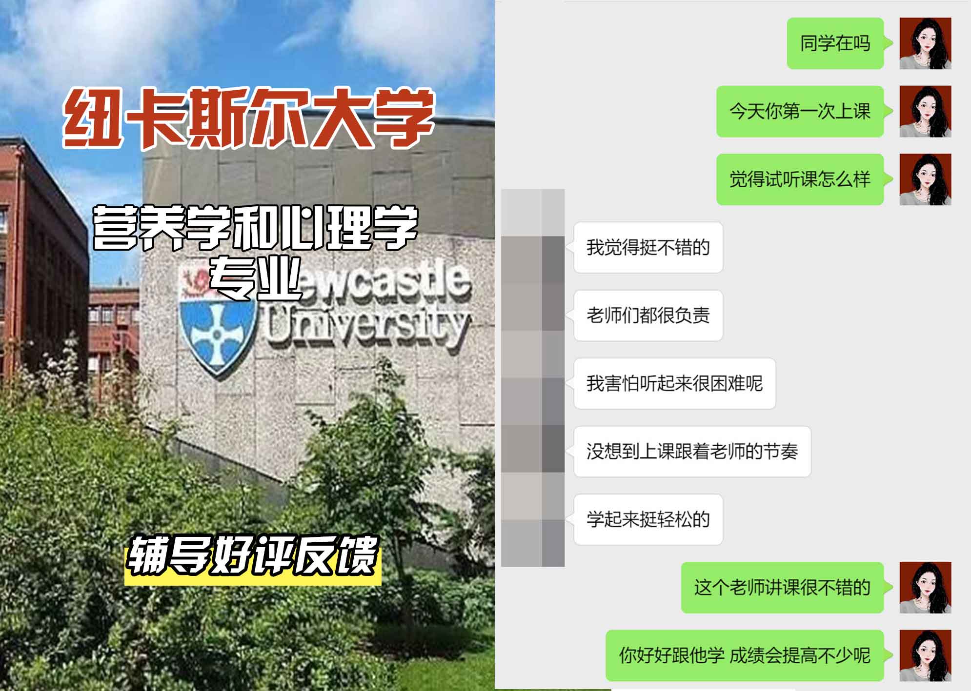 纽卡斯尔大学纽大营养学和心理学辅导好评反馈