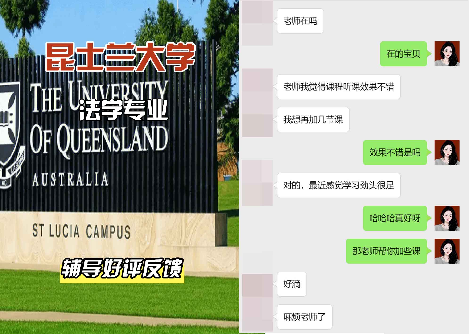 昆士兰大学UQ法学辅导好评反馈