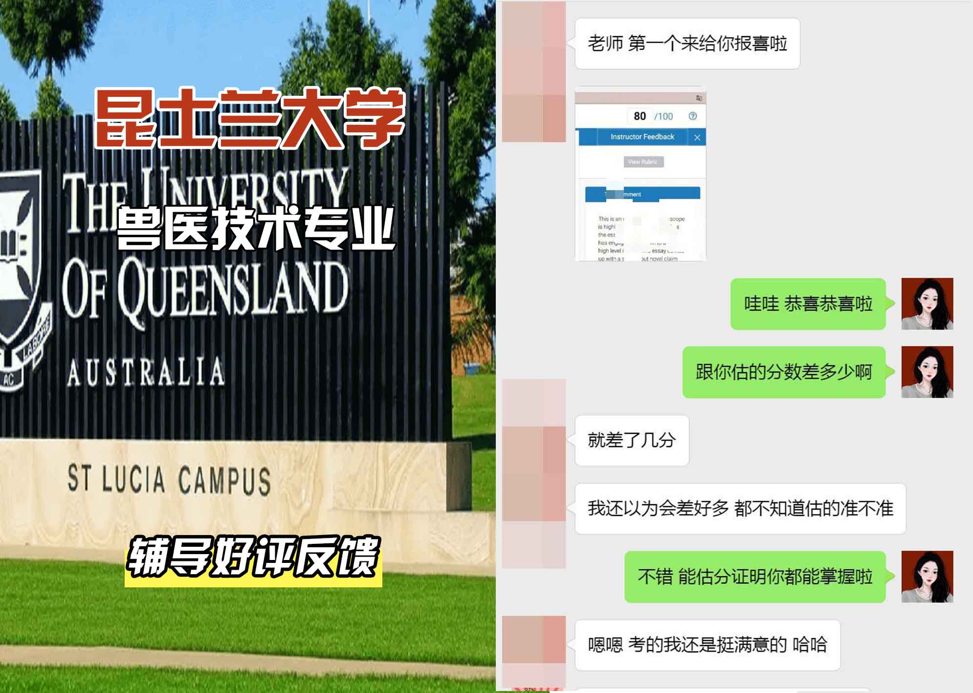昆士兰大学UQ兽医技术辅导好评反馈