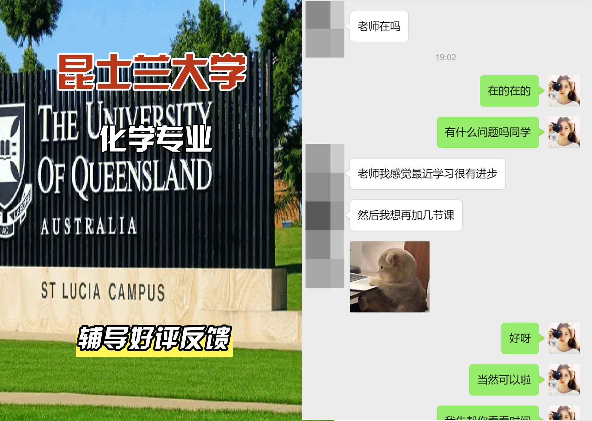 昆士兰大学UQ化学辅导好评反馈