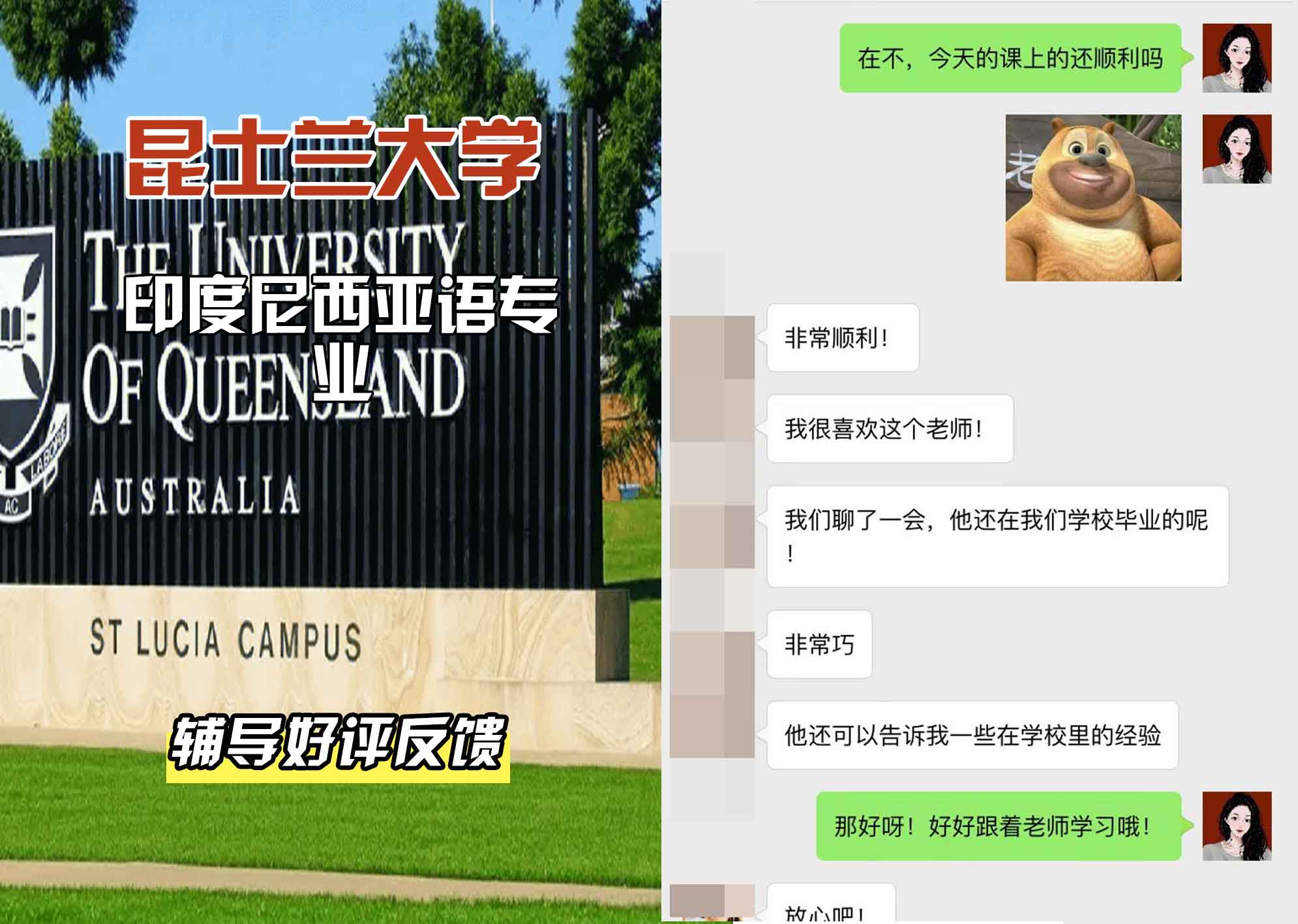 昆士兰大学UQ印度尼西亚语辅导好评反馈