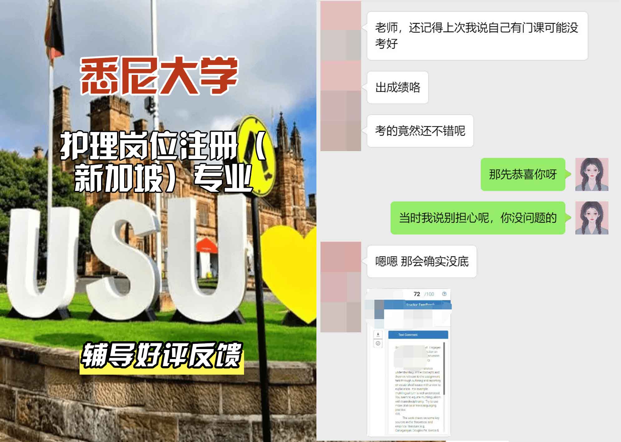 悉尼大学USYD护理岗位注册（新加坡）辅导好评反馈