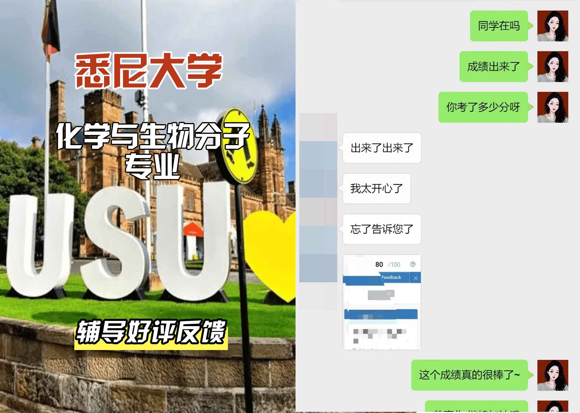 悉尼大学USYD化学与生物分子辅导好评反馈