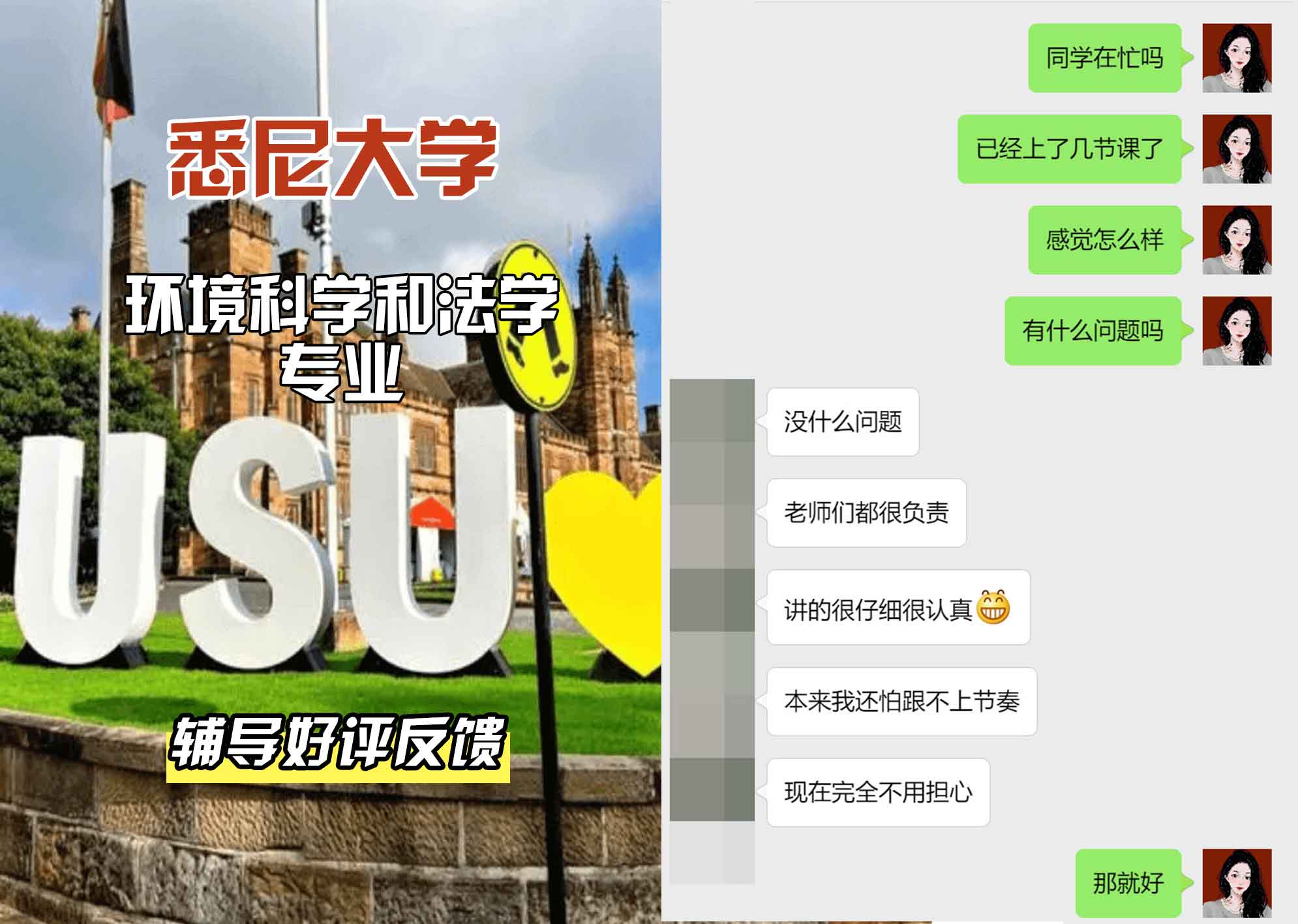 悉尼大学USYD环境科学和法学辅导好评反馈