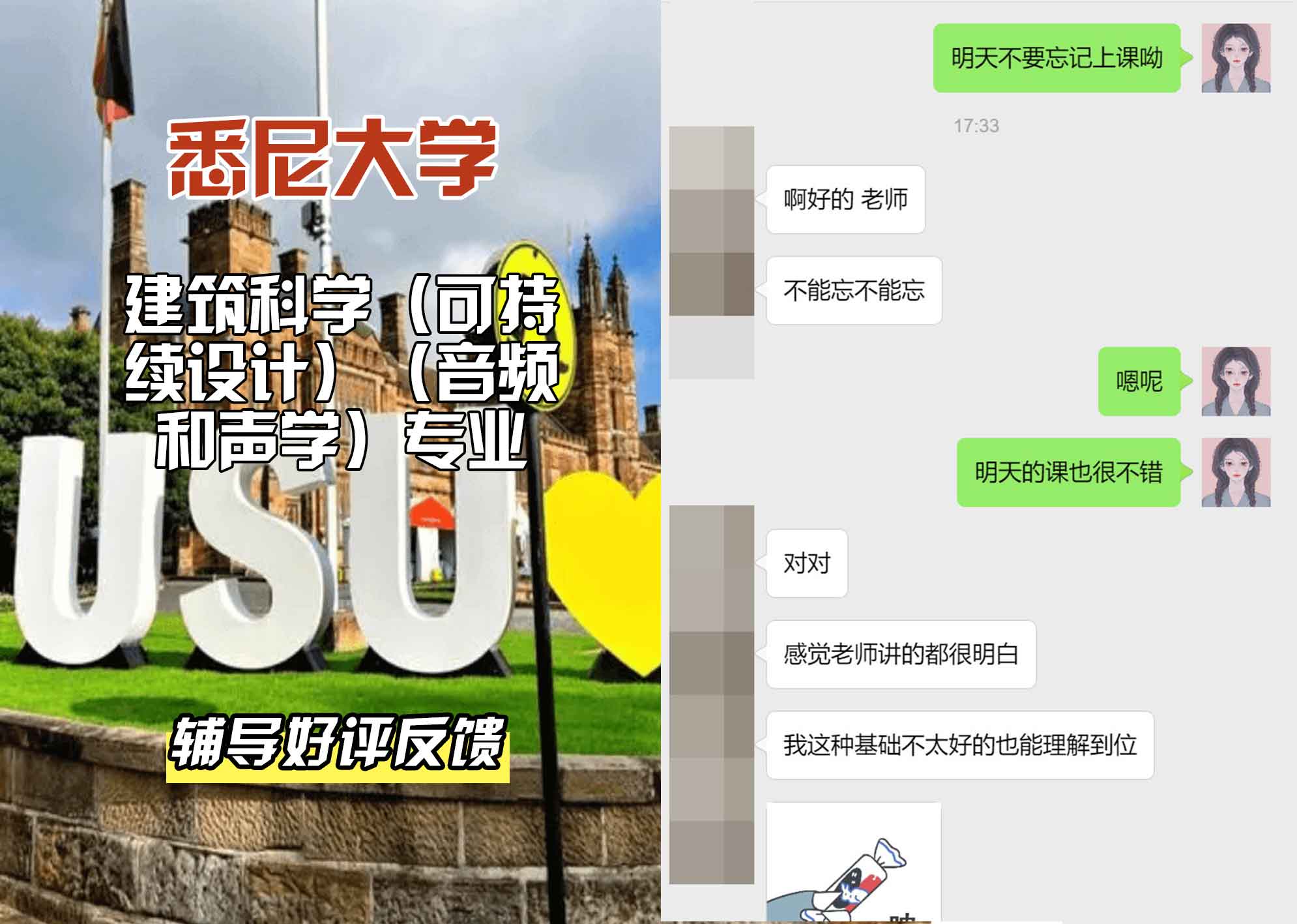 悉尼大学USYD建筑科学（可持续设计）（音频和声学）辅导好评反馈