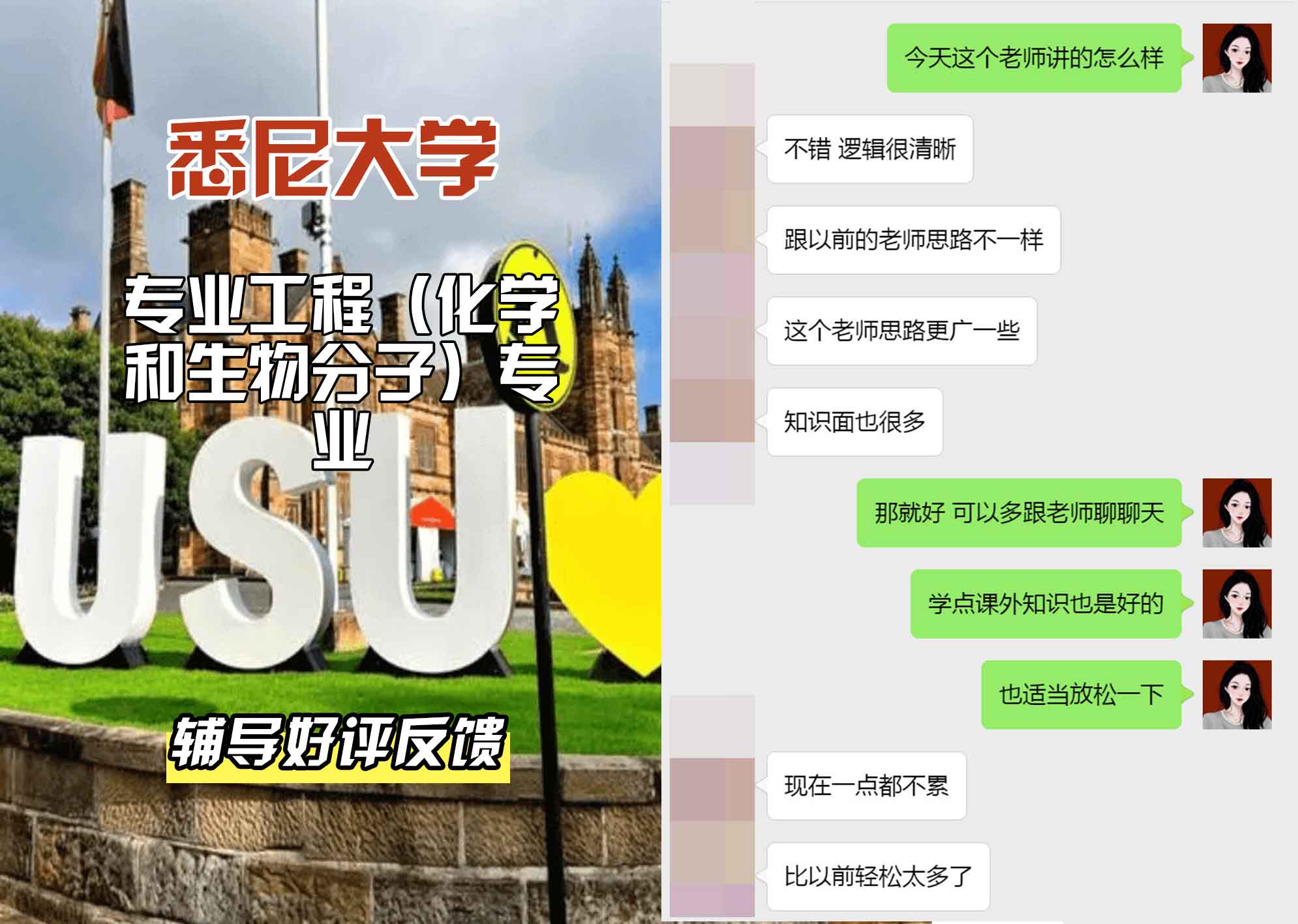 悉尼大学USYD专业工程（化学和生物分子）辅导好评反馈