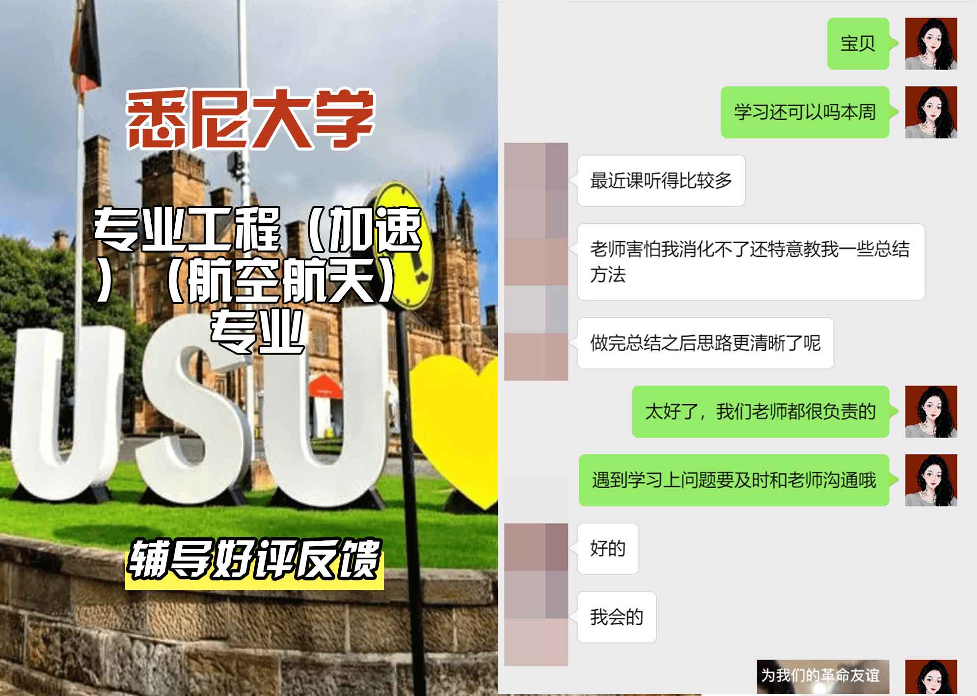悉尼大学USYD专业工程(加速)(航空航天)辅导好评反馈