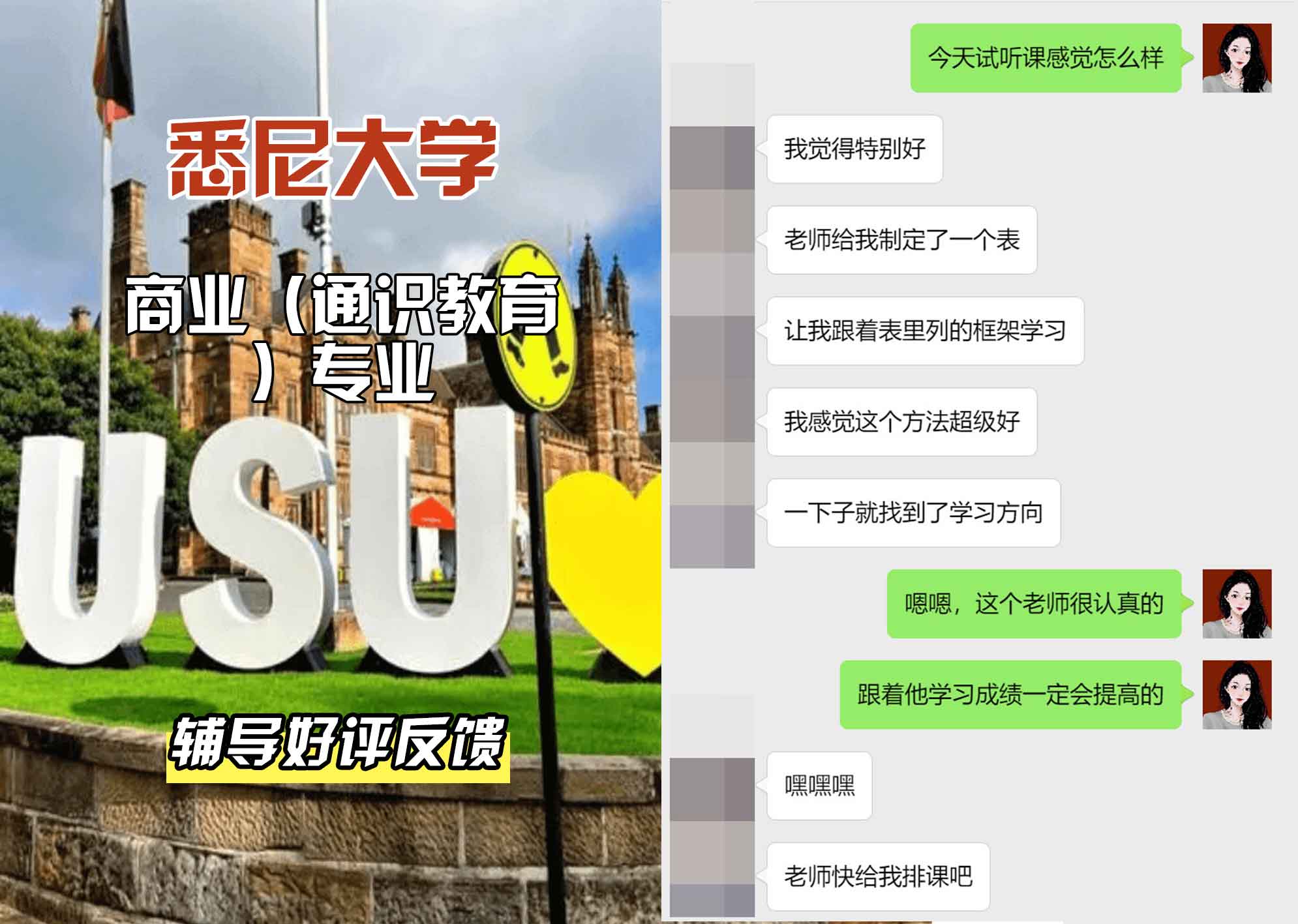 悉尼大学USYD商业（通识教育）辅导好评反馈