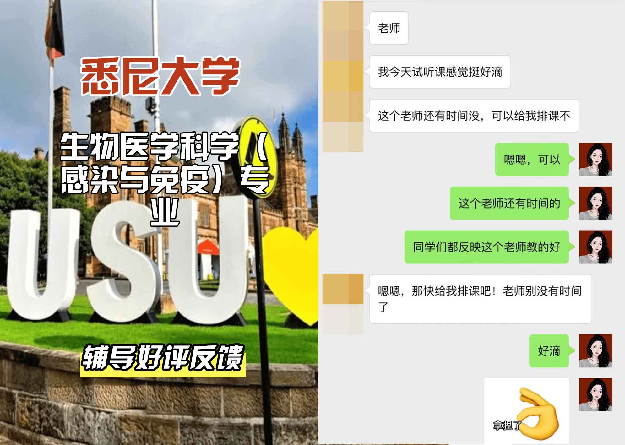 悉尼大学USYD生物医学科学（感染与免疫）辅导好评反馈