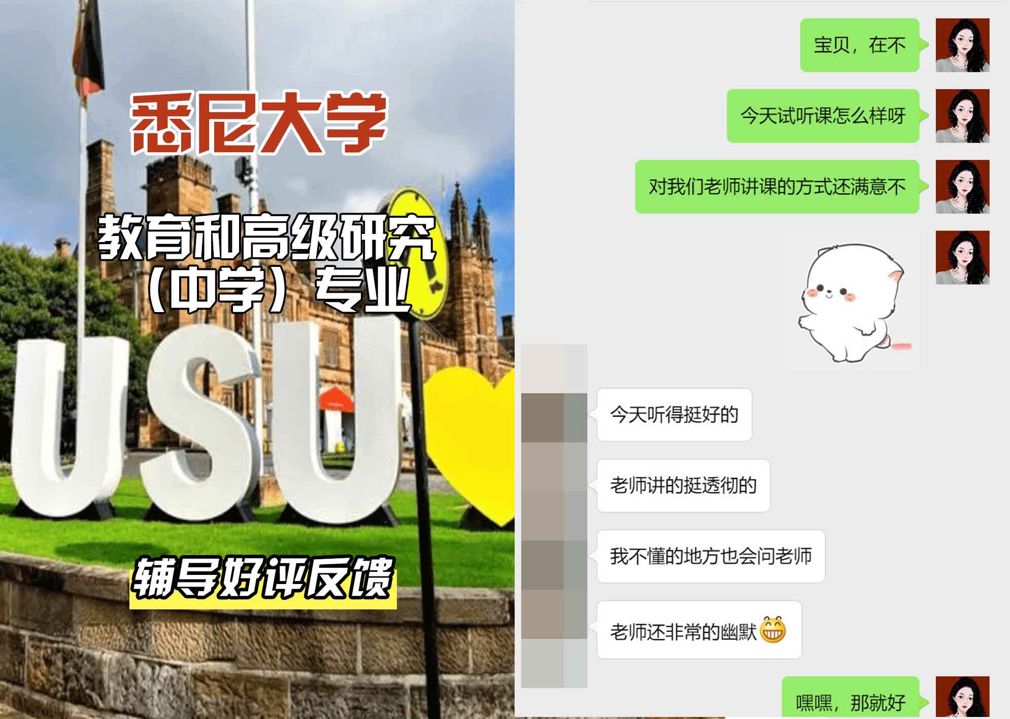 悉尼大学USYD教育和高级研究（中学）辅导好评反馈