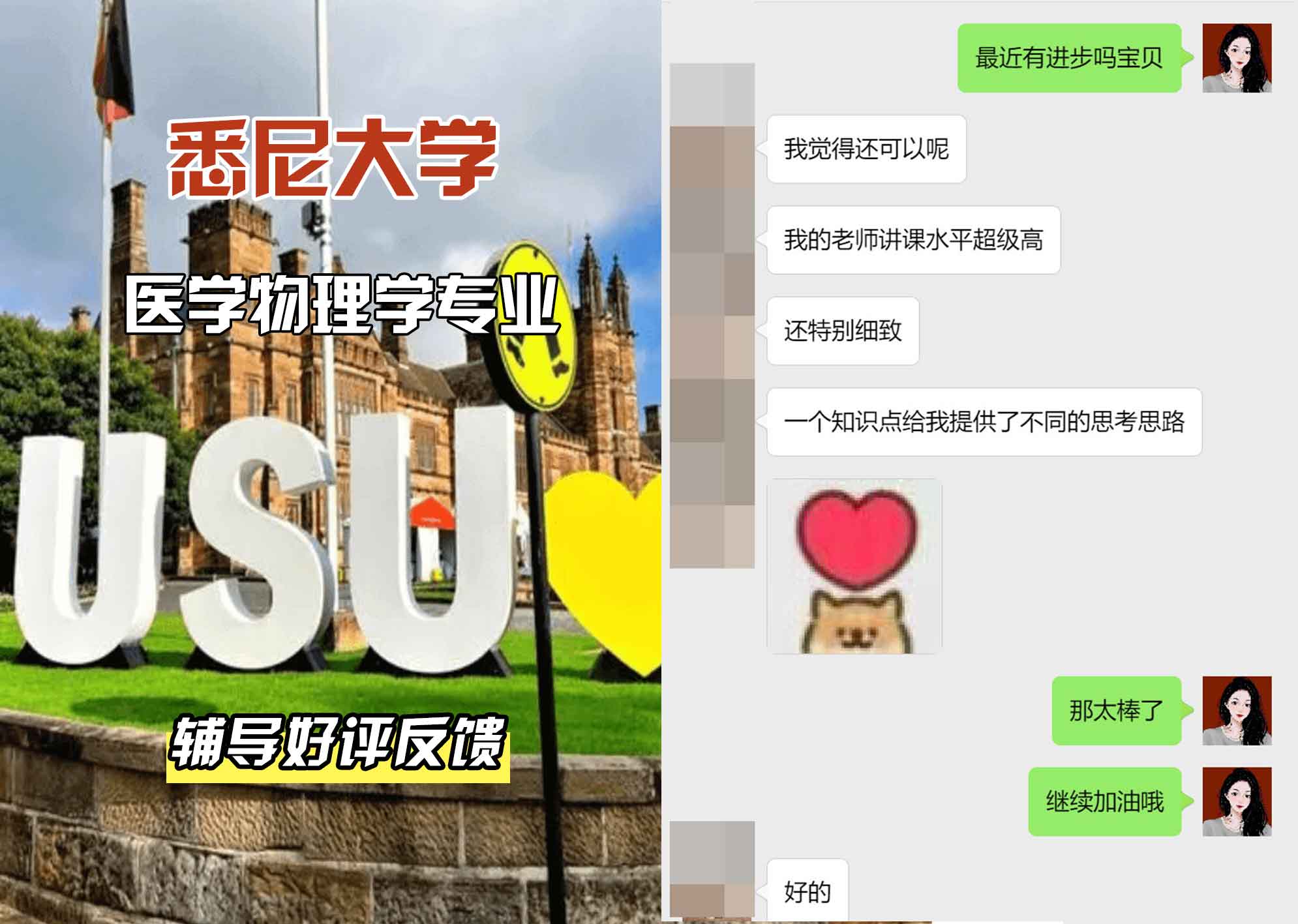悉尼大学USYD医学物理学辅导好评反馈