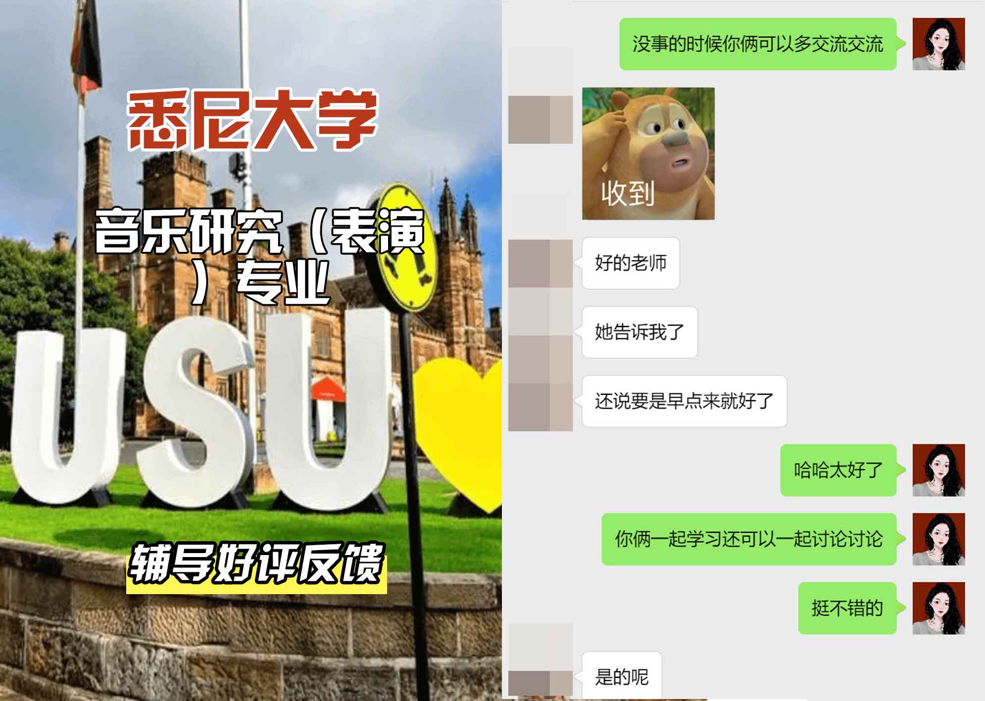 悉尼大学USYD音乐研究（表演）辅导好评反馈