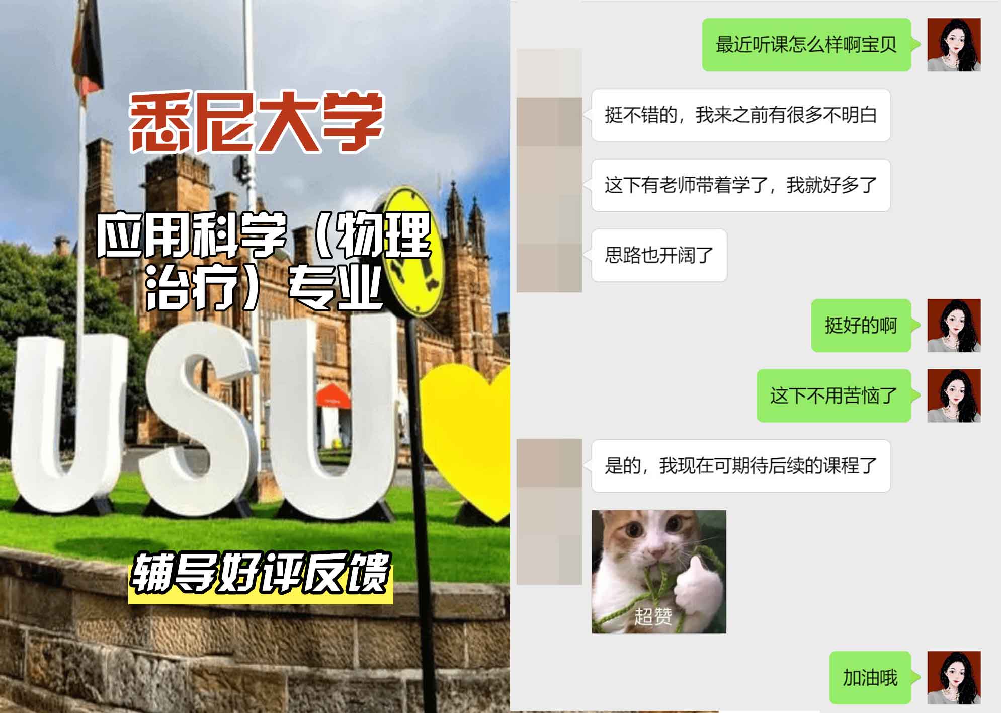 悉尼大学USYD应用科学（物理治疗）辅导好评反馈
