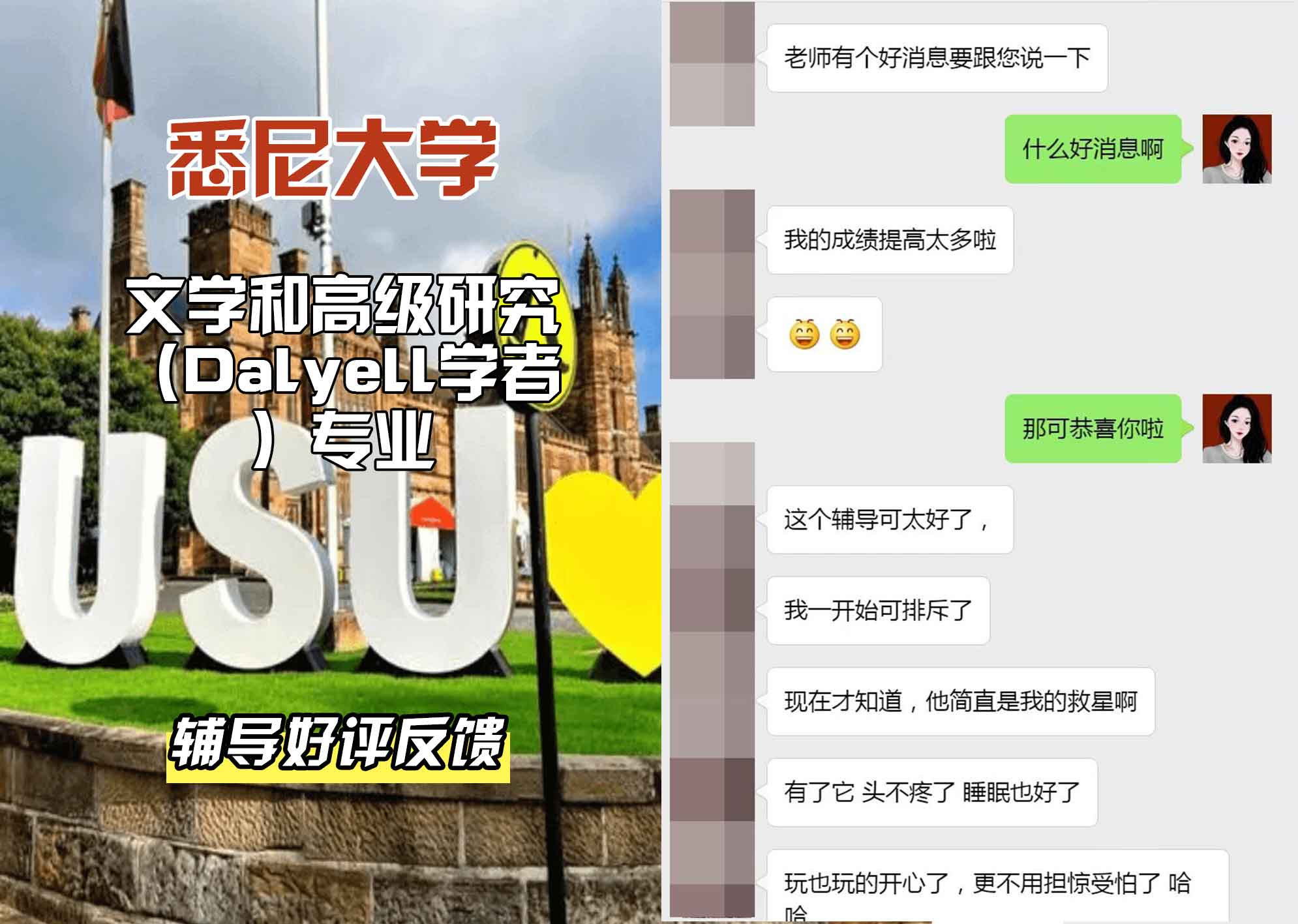 悉尼大学USYD文学和高级研究（Dalyell学者）辅导好评反馈