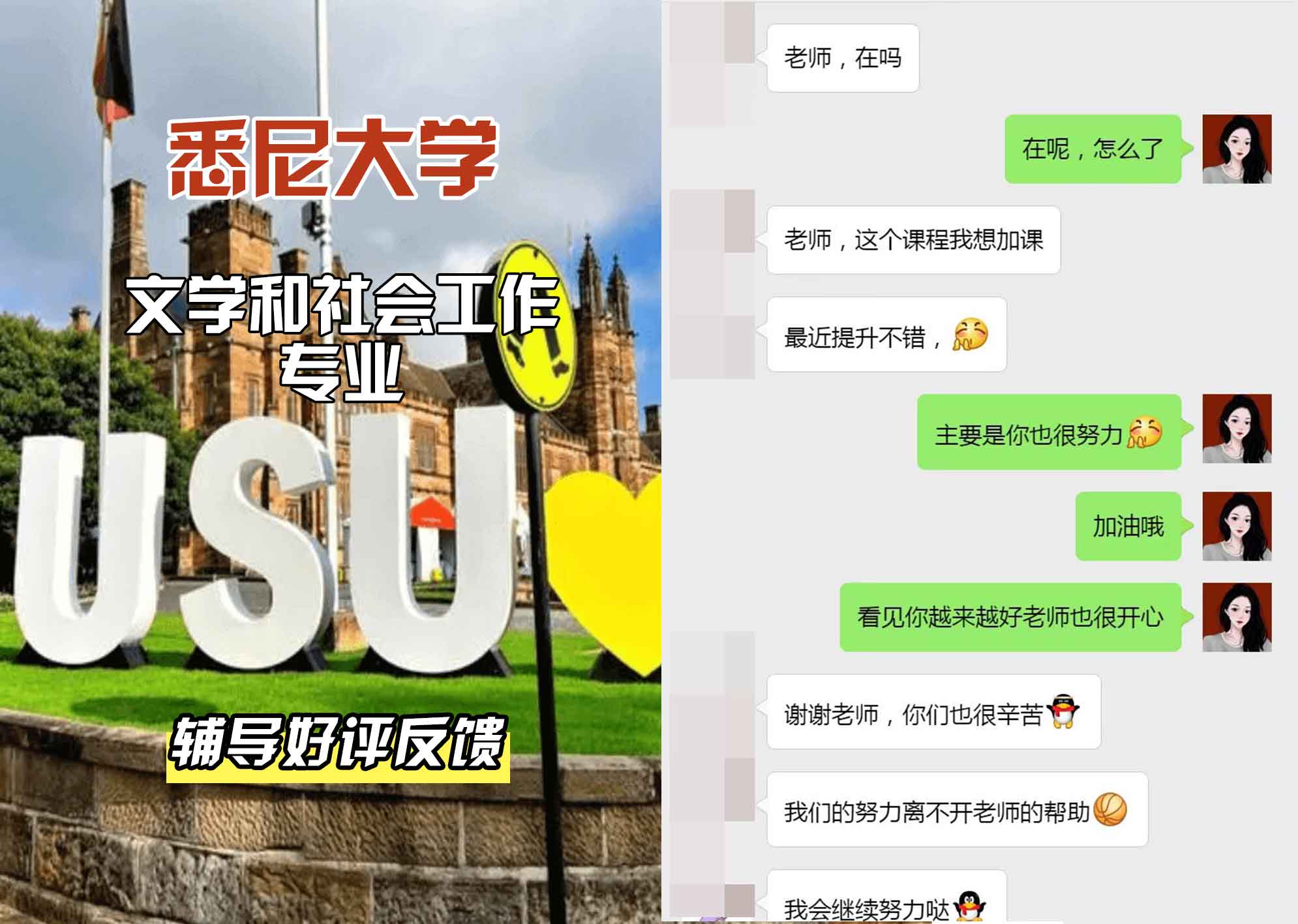 悉尼大学USYD文学和社会工作辅导好评反馈