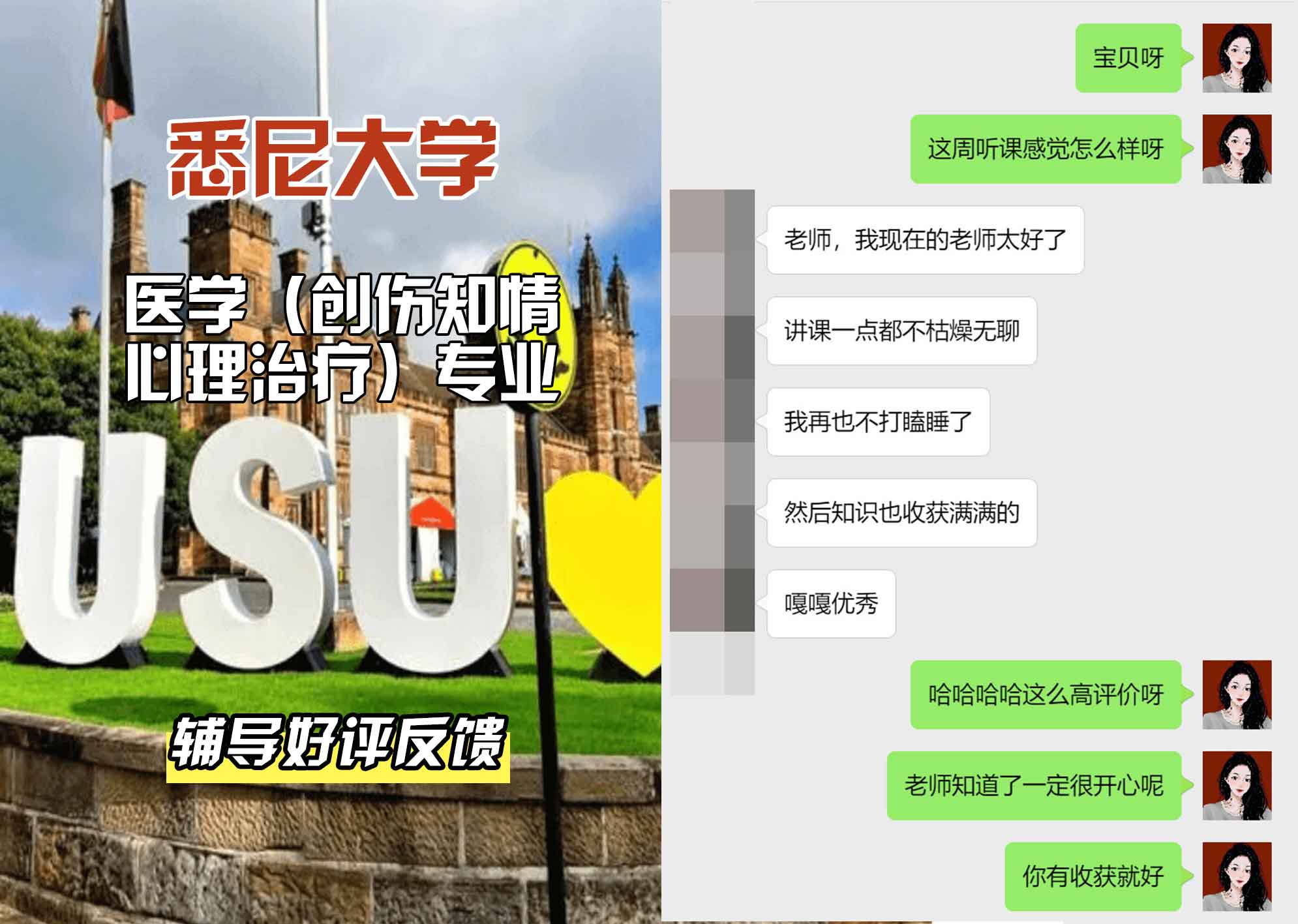 悉尼大学USYD医学（创伤知情心理治疗）辅导好评反馈