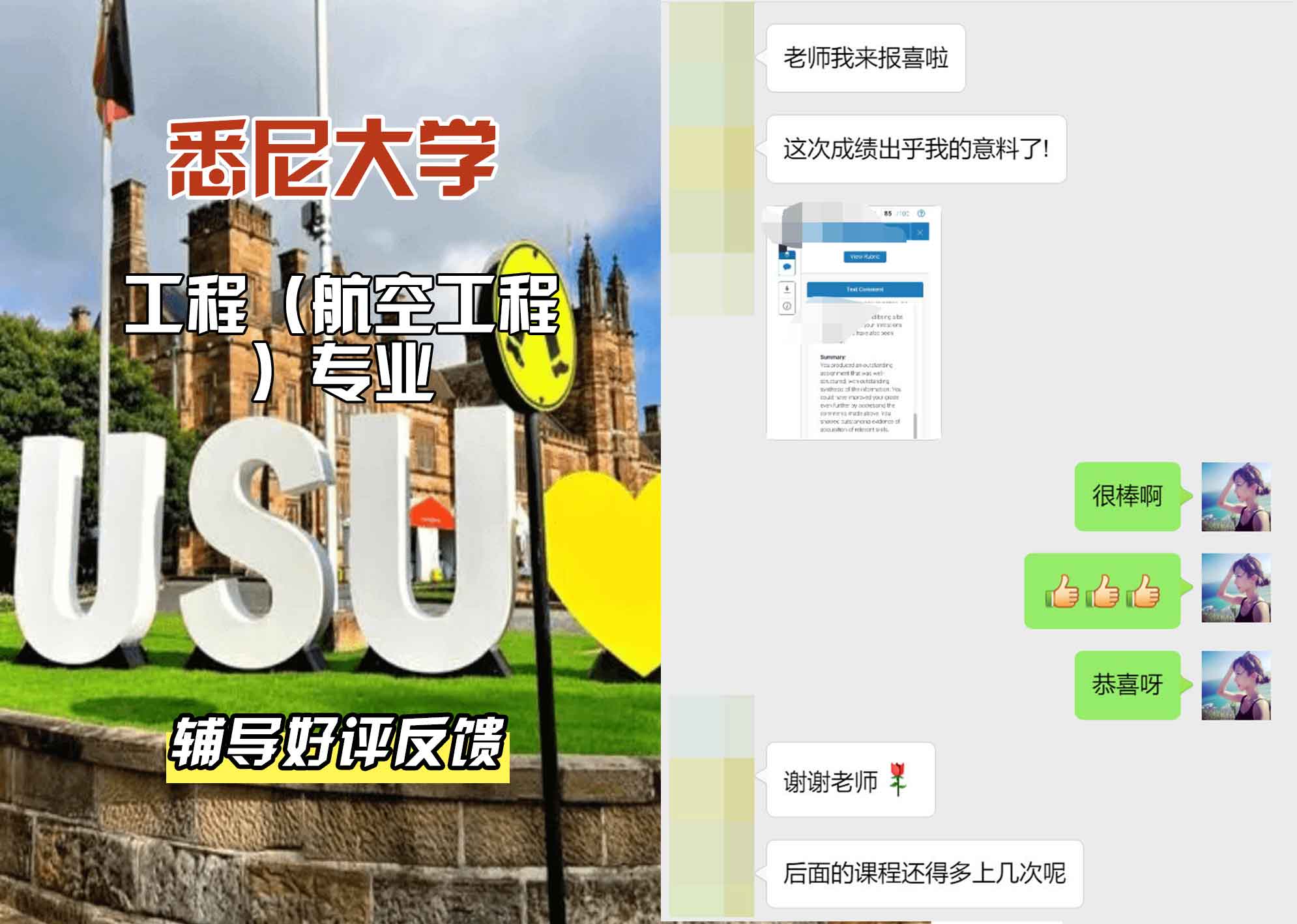 悉尼大学USYD工程（航空工程）辅导好评反馈