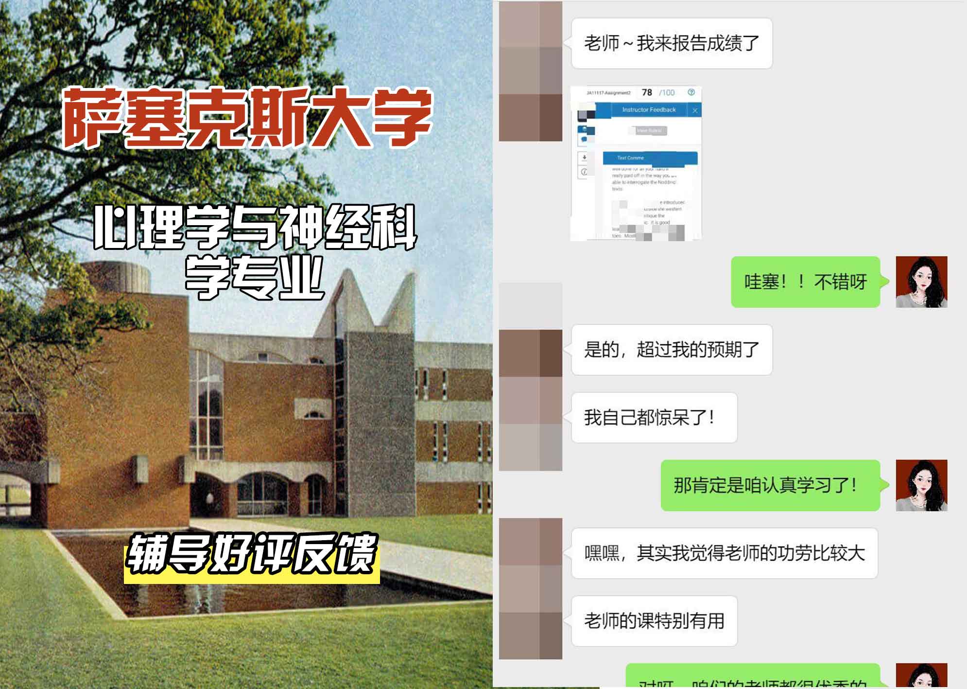 Sussex萨塞克斯大学心理学与神经科学辅导好评反馈