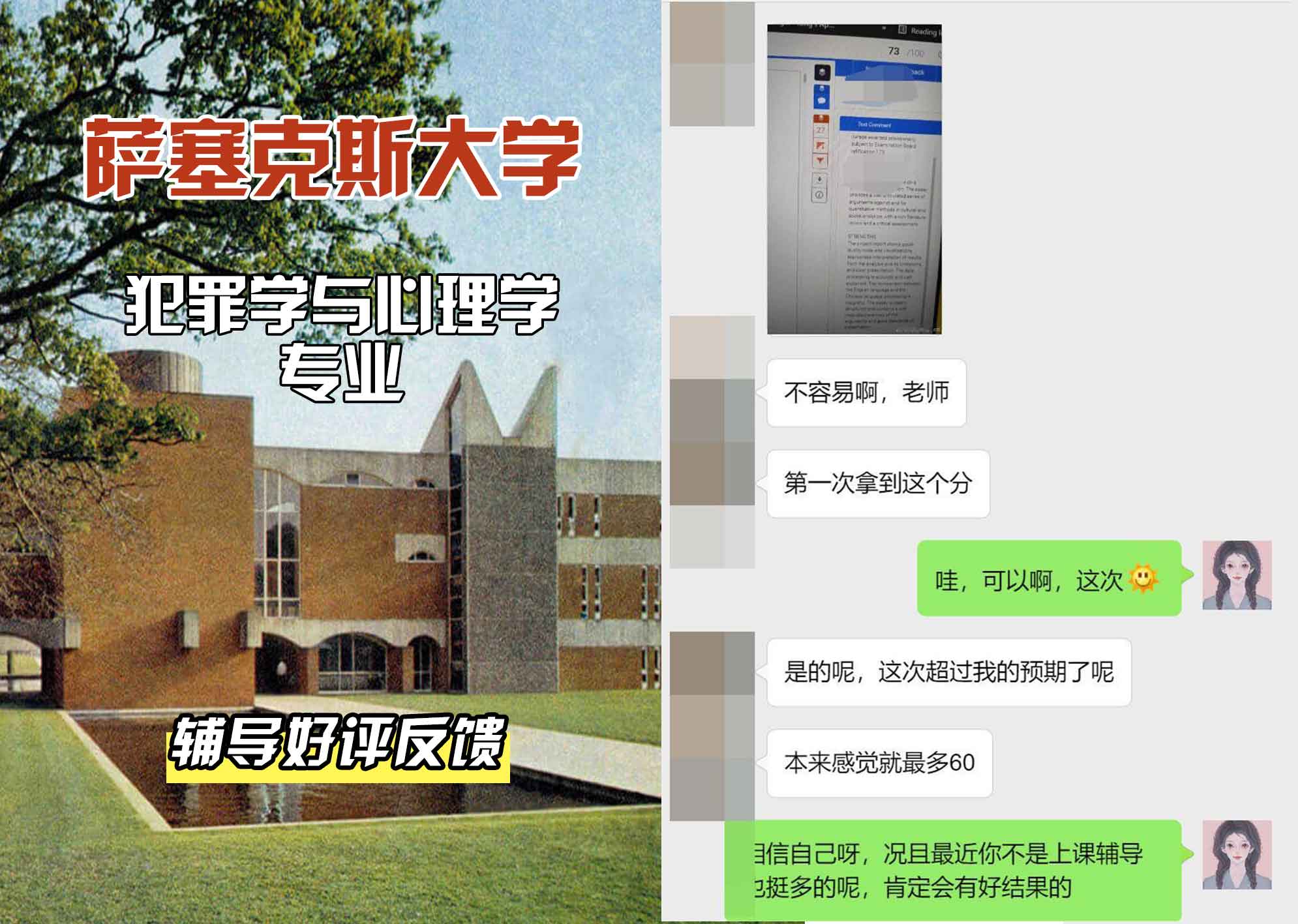 Sussex萨塞克斯大学犯罪学与心理学辅导好评反馈