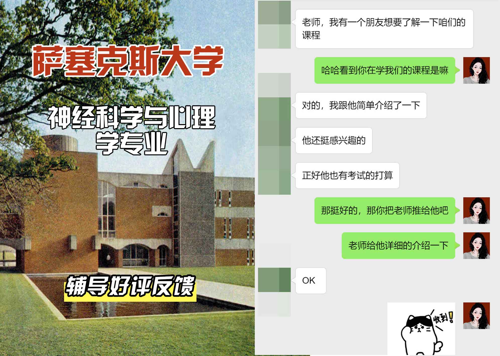 Sussex萨塞克斯大学神经科学与心理学辅导好评反馈