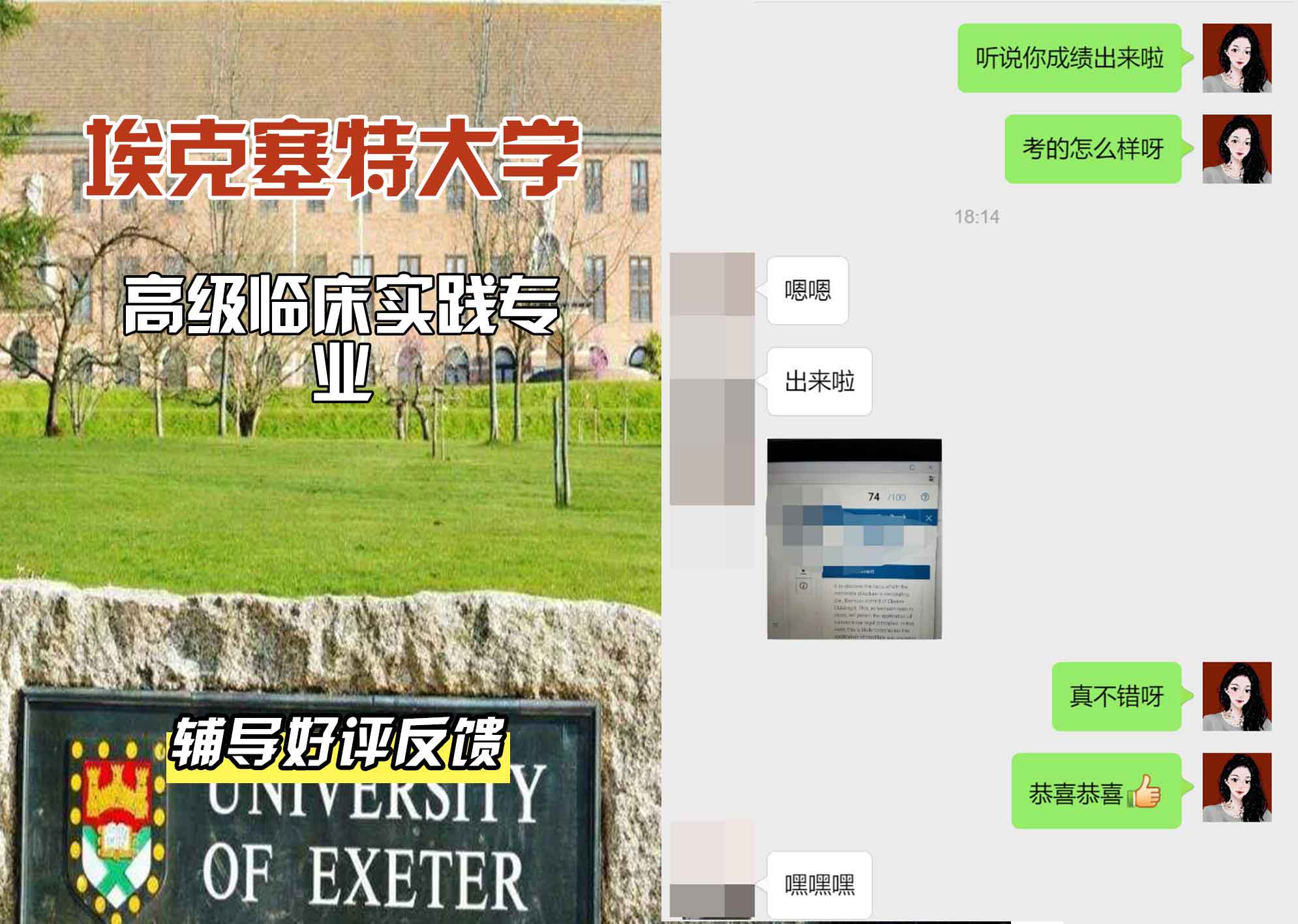 埃大埃克塞特大学高级临床实践辅导好评反馈