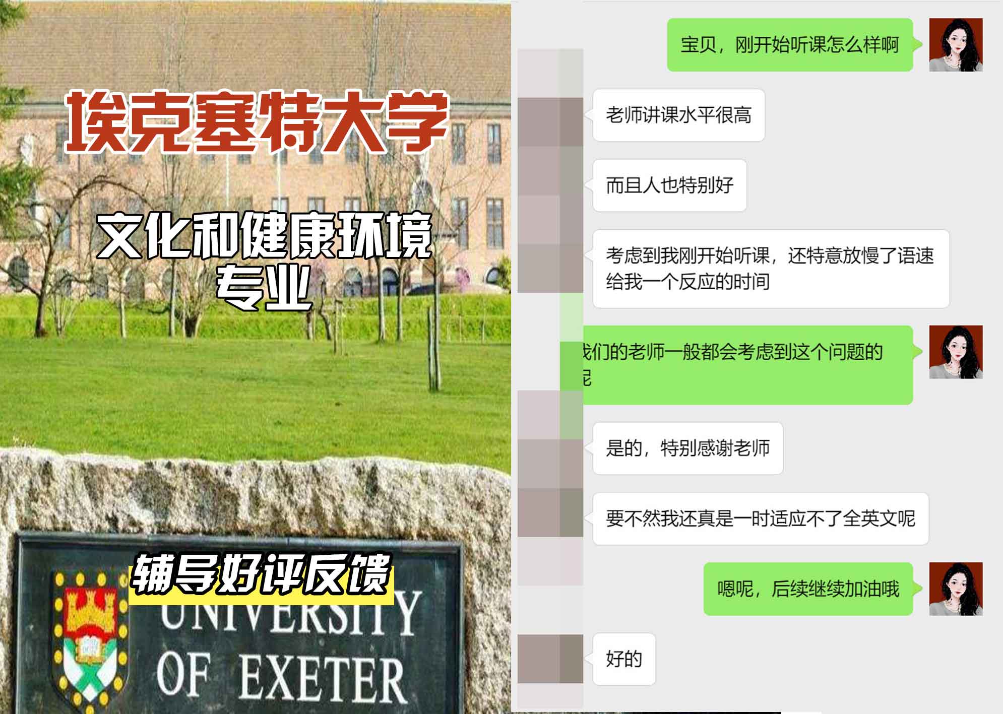 埃大埃克塞特大学文化和健康环境辅导好评反馈